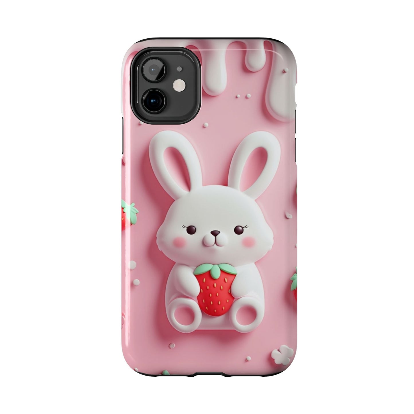 Cute Bunny Strawberry Tough Phone Case - Perfect for Kids & Spring Celebrations