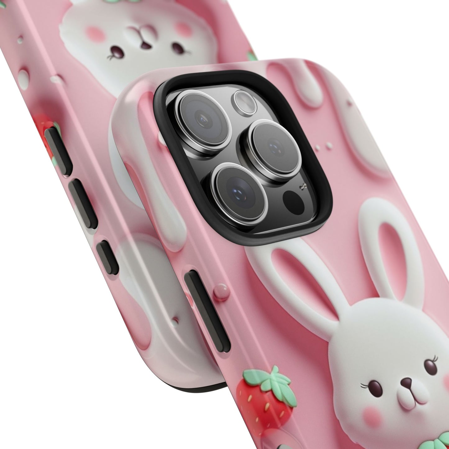 Cute Bunny Strawberry Tough Phone Case - Perfect for Kids & Spring Celebrations