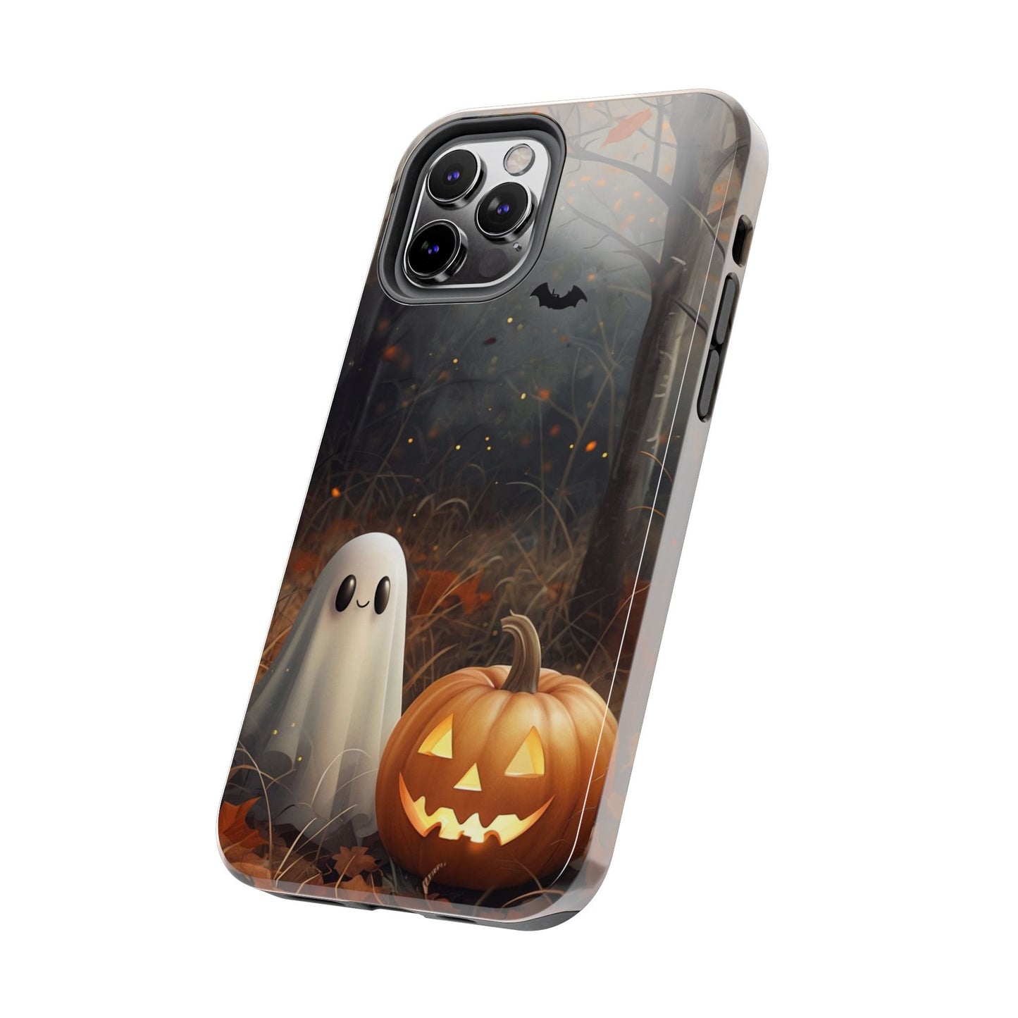 Spooky Halloween Phone Case - Tough Protective Cover with Ghost and Pumpkin Design