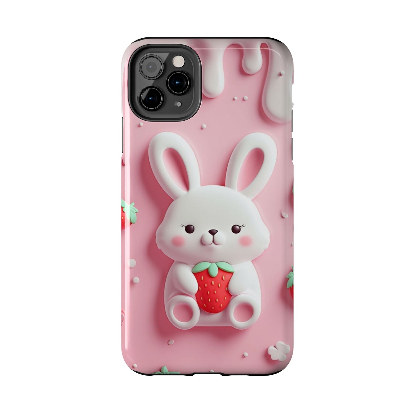Cute Bunny Strawberry Tough Phone Case - Perfect for Kids & Spring Celebrations