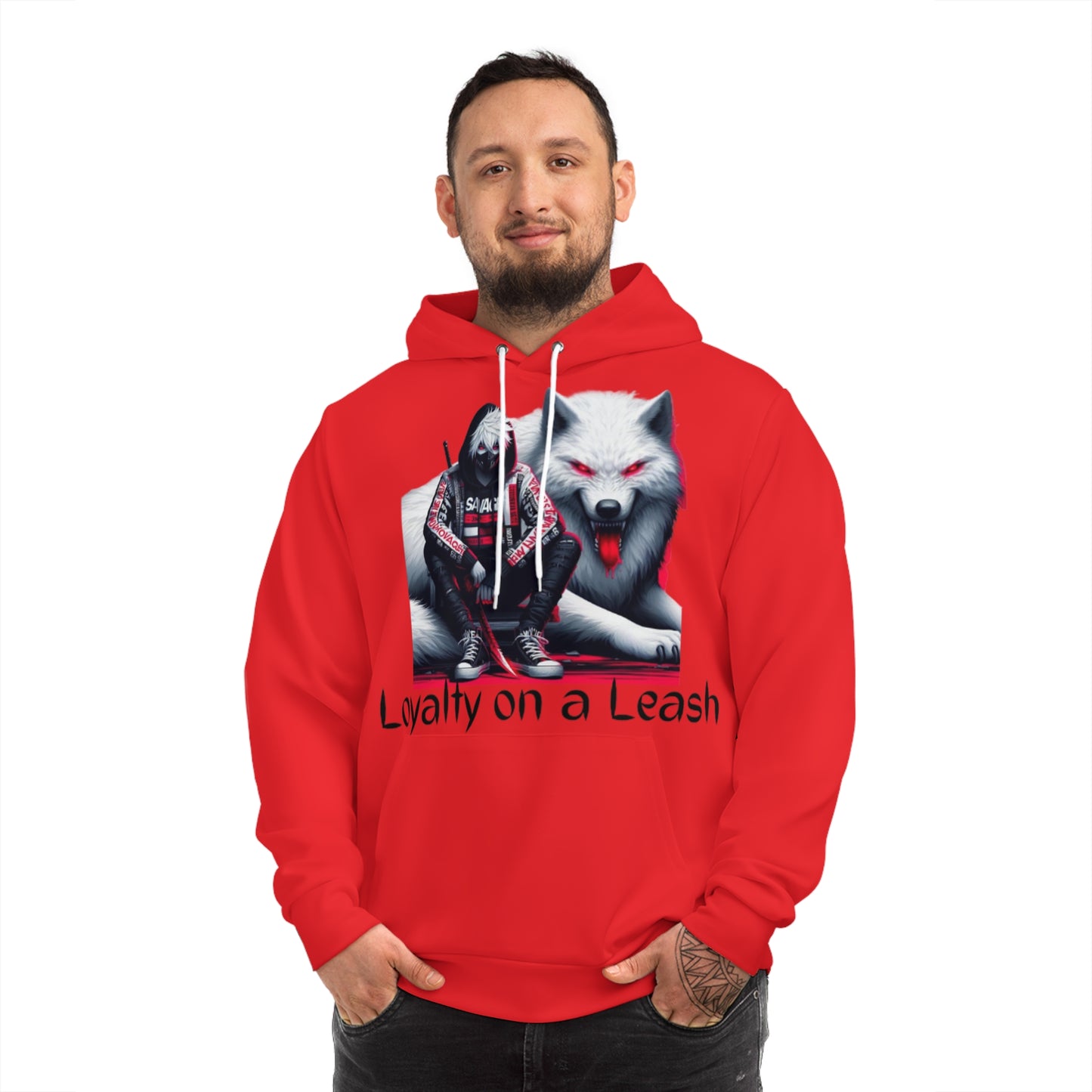 Scarlet Ember Hoodie for Men – Loyalty on a Leash Fierce Wolf Graphic Streetwear