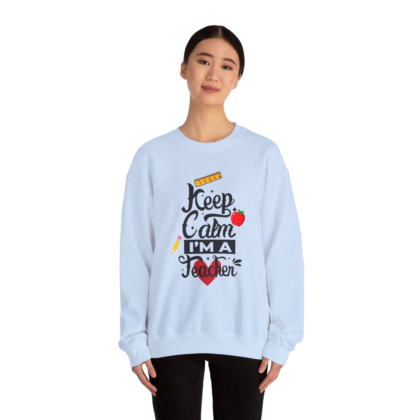 Chalkboard Calm Baby Blue Sweatshirt for Women – Keep Calm I'm a Teacher Appreciation Crew
