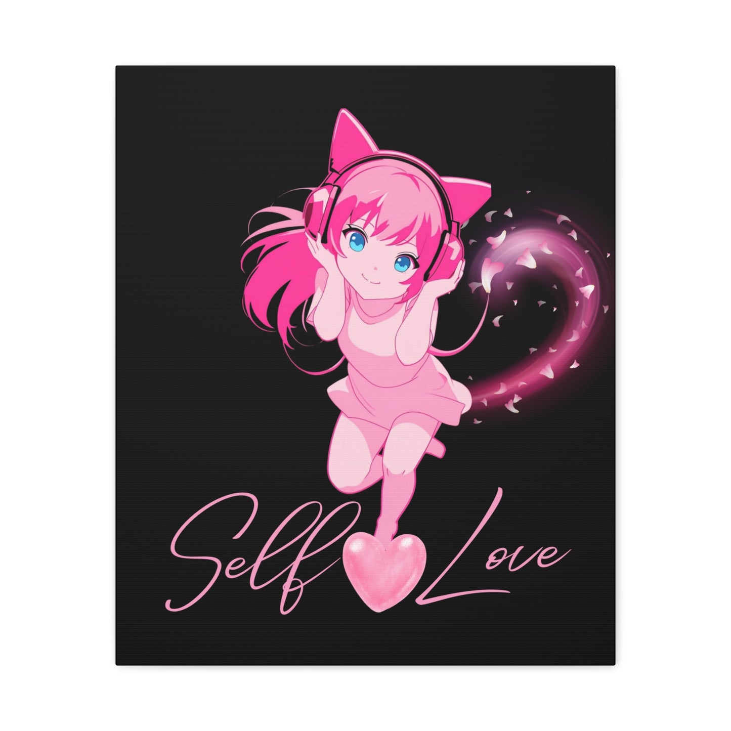 Cute Anime Canvas Gallery Wrap - Pink Cat Lover Wall Art