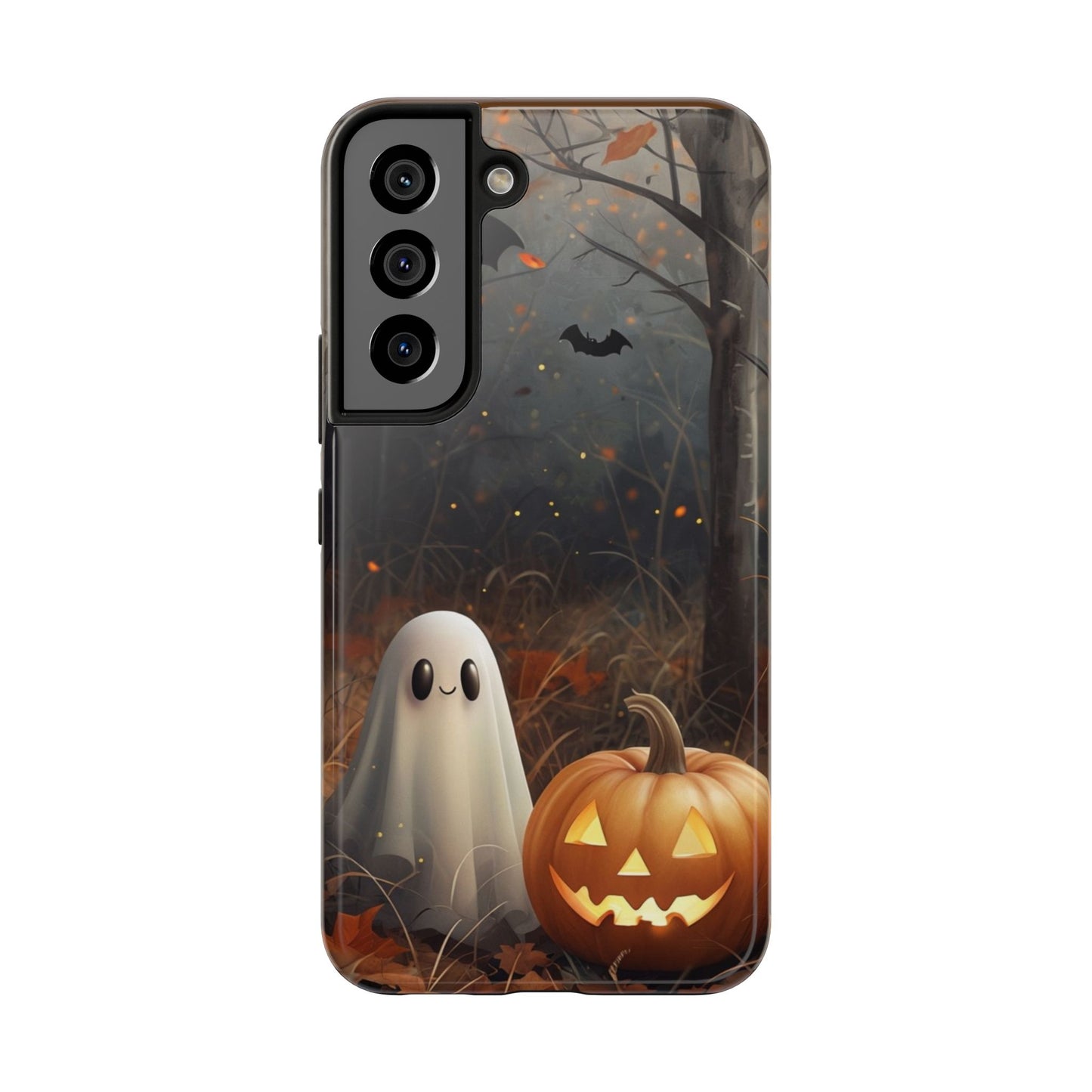Spooky Halloween Phone Case - Tough Protective Cover with Ghost and Pumpkin Design