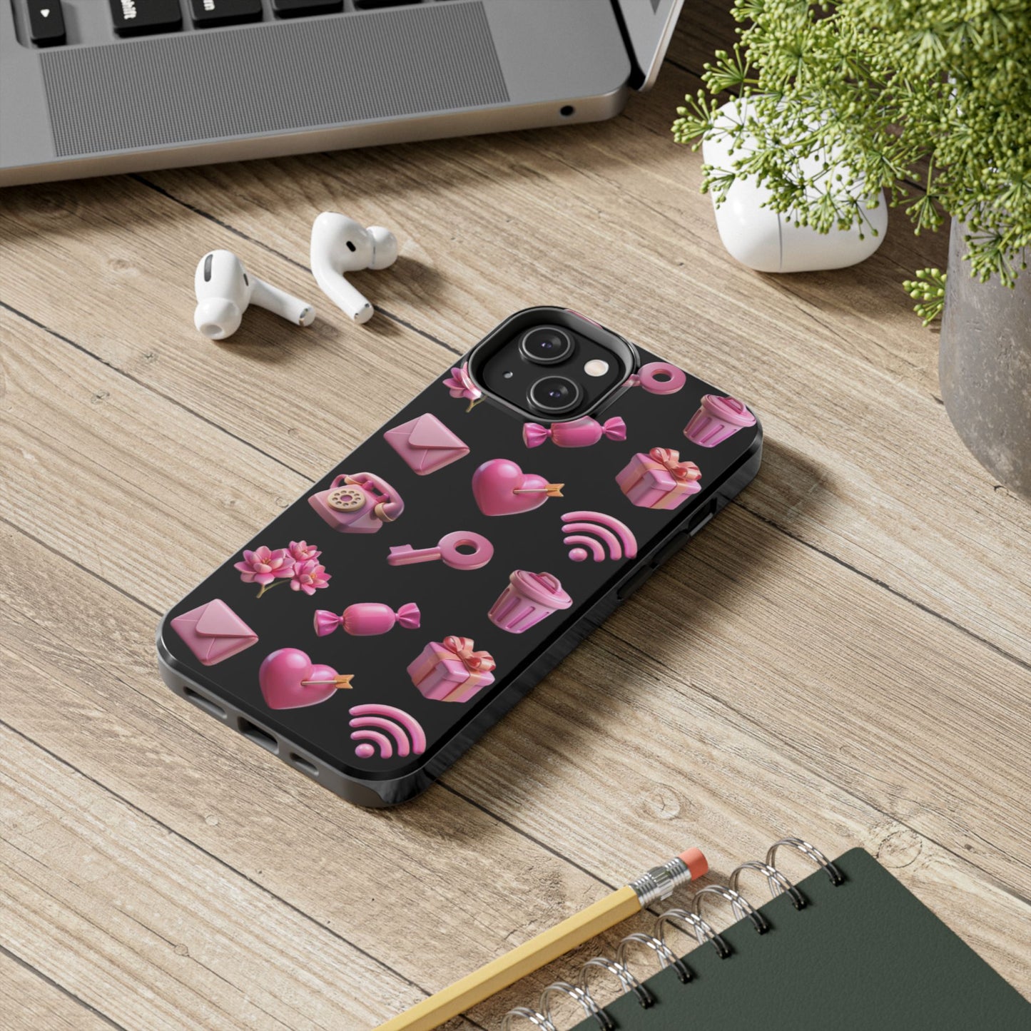 Cute and Colorful Tough Phone Case - Pink Emojis Design