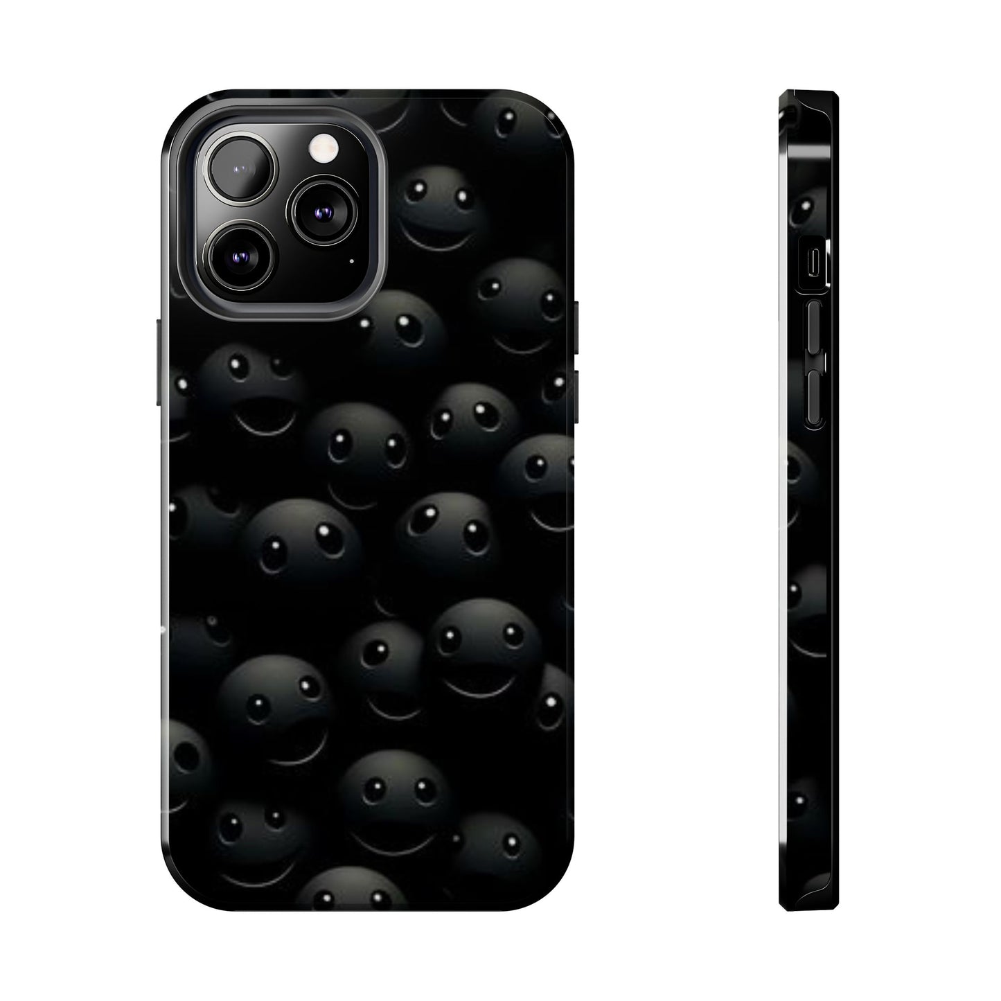 😊 Cute Smiley Face Black Tough Phone Case – Fun & Durable Protection for iPhone & Android