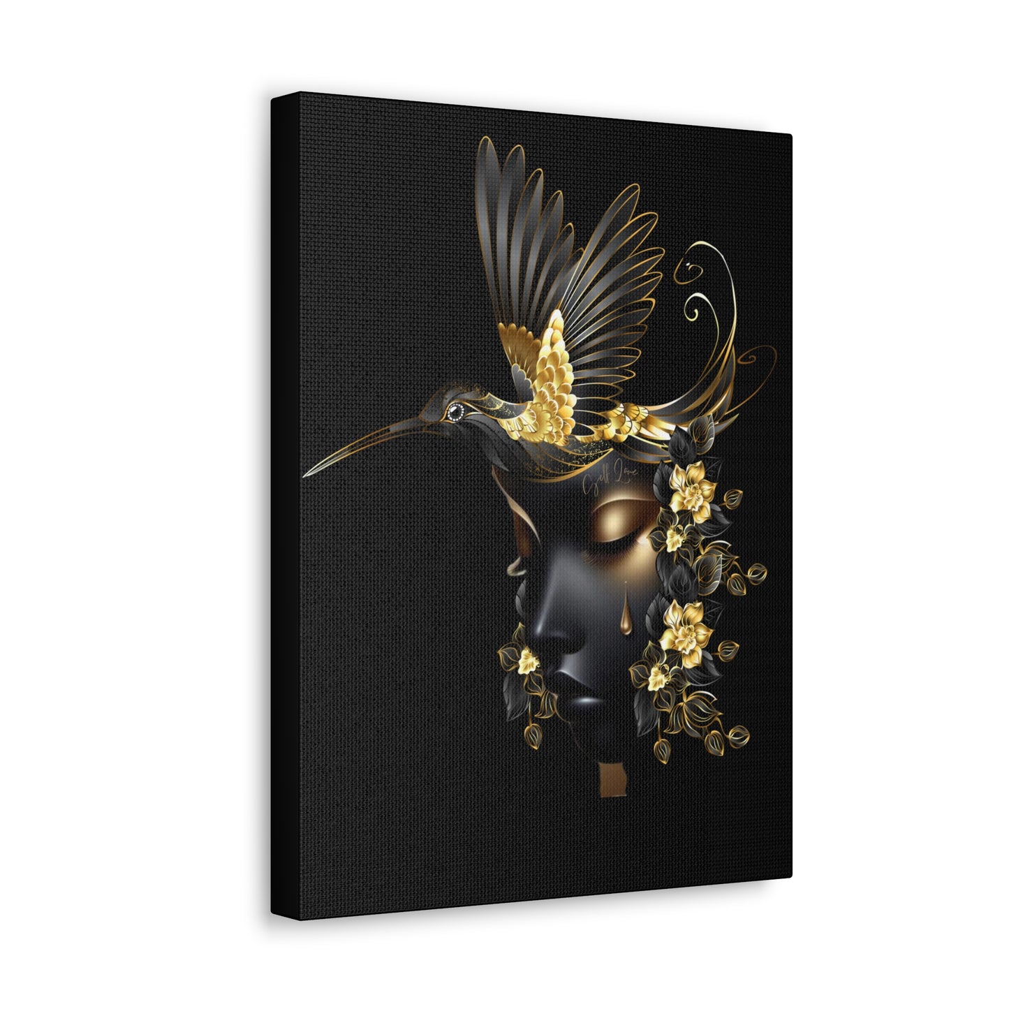 ✨ Elegant Golden Hummingbird Canvas Gallery Wrap – Luxurious Nature-Inspired Wall Art