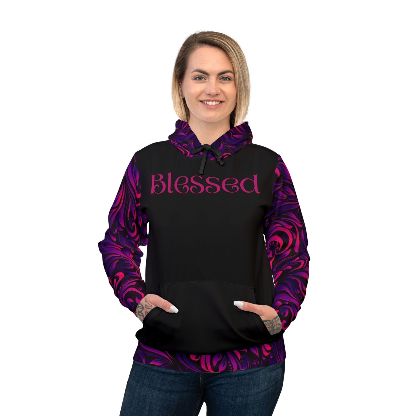"Blessed Purple & Pink Hoodie – Vibrant Floral Faith-Inspired Sweatshirt for Every Occasion"