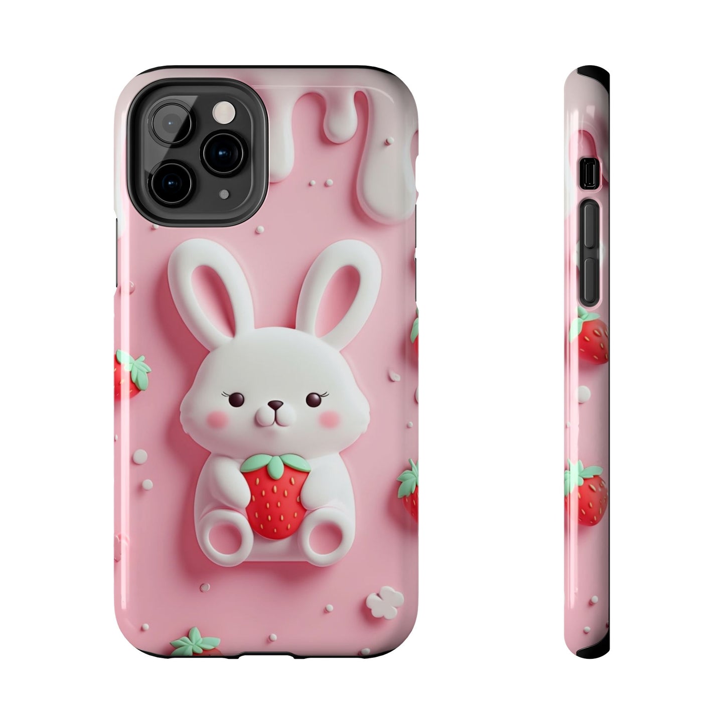Cute Bunny Strawberry Tough Phone Case - Perfect for Kids & Spring Celebrations