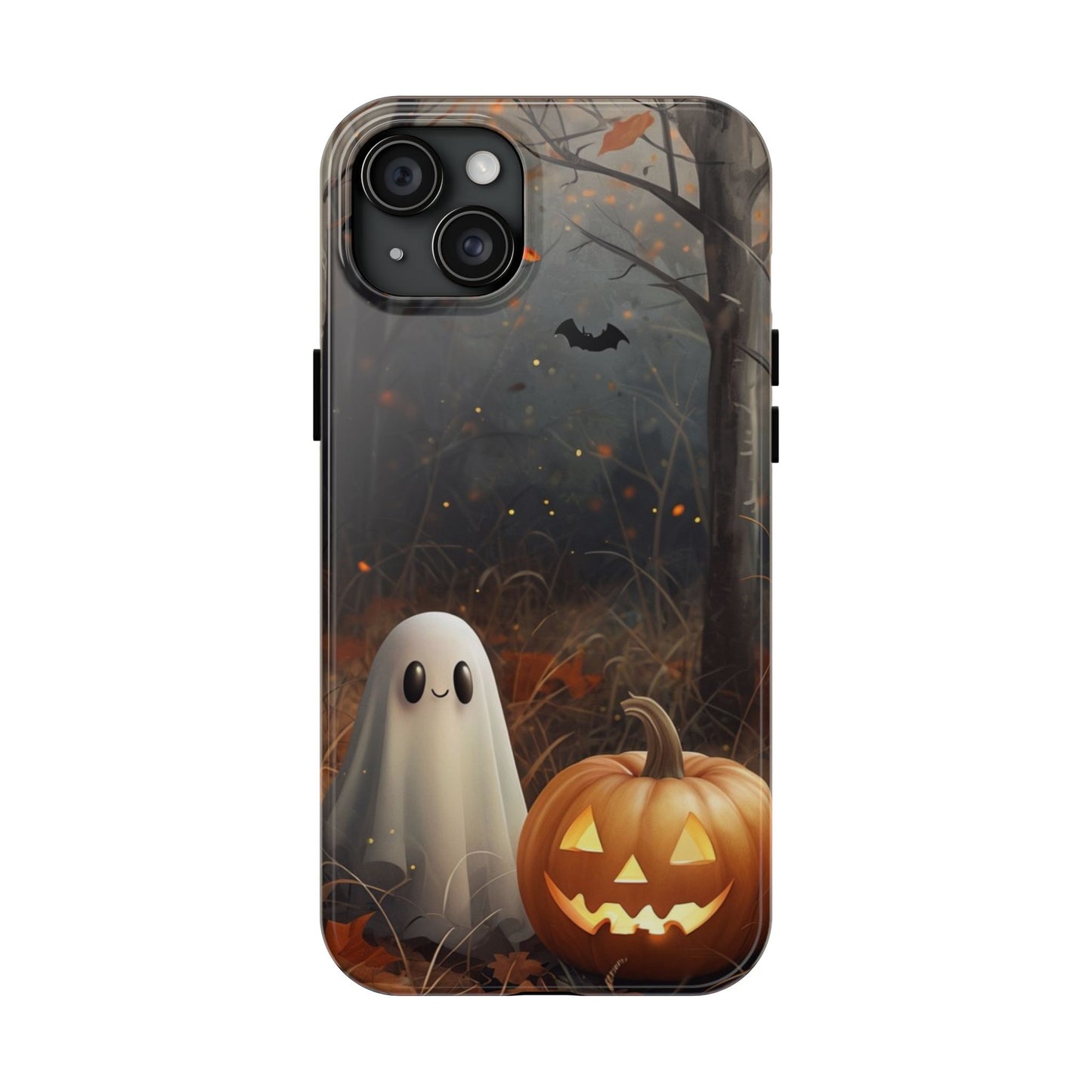 Spooky Halloween Phone Case - Tough Protective Cover with Ghost and Pumpkin Design