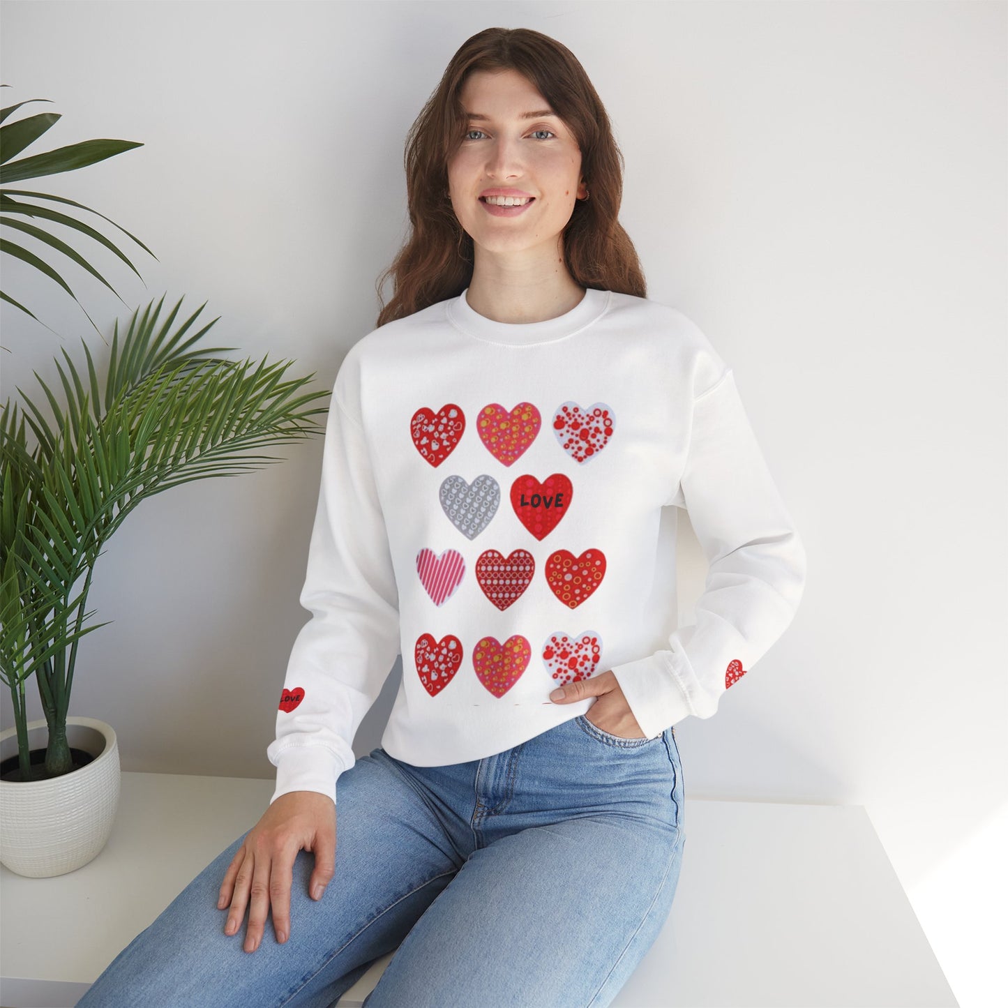 Ivory Cloud White Sweatshirt for Women – Love Hearts Cozy Everyday Sweater
