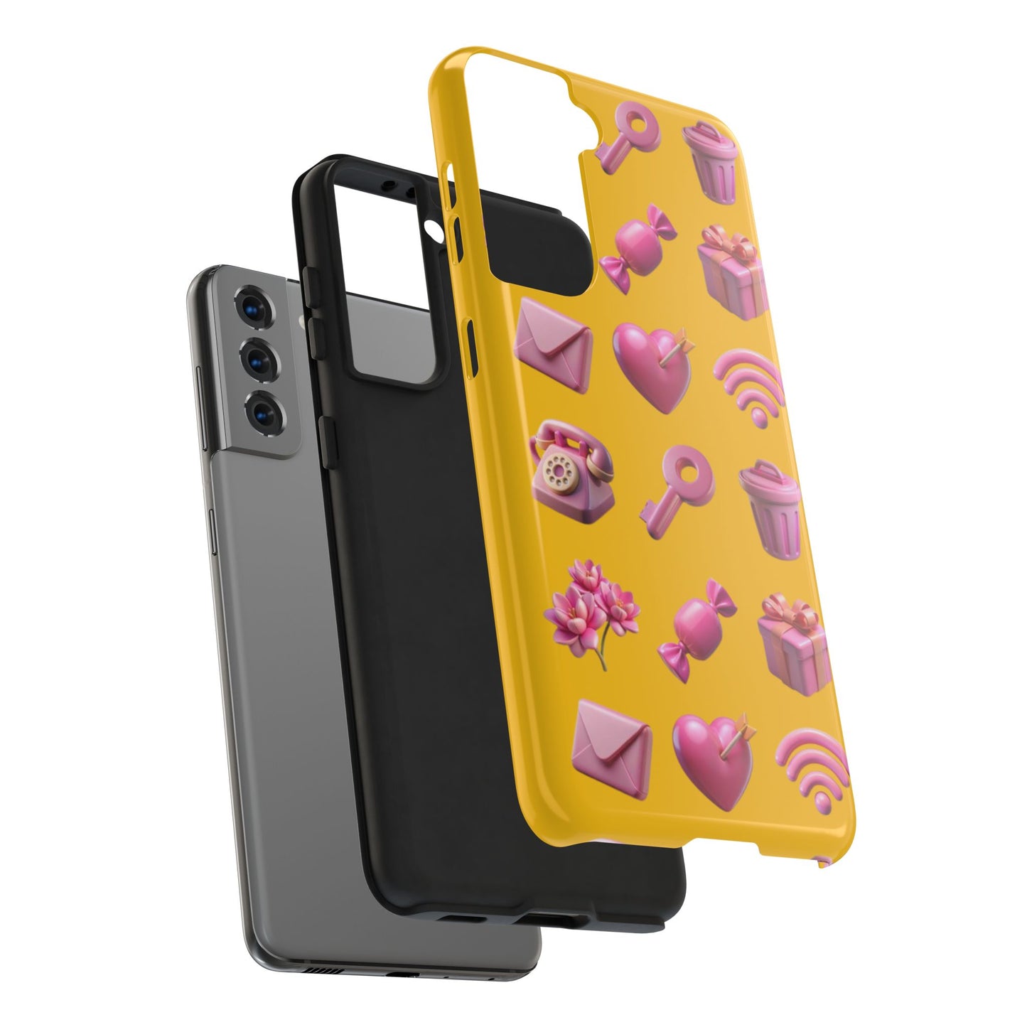 Cute and Colorful Tough Phone Case - Pink Emojis Design