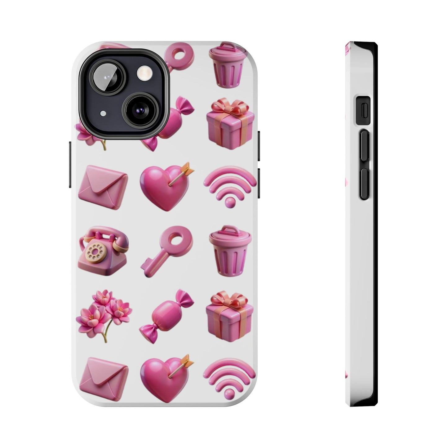 Cute and Colorful Tough Phone Case - Pink Emojis Design