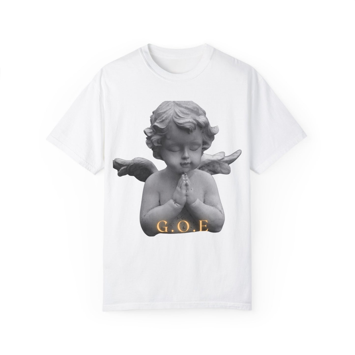 Heavenly White Men & Women T-Shirt – "G.O.E Angel" (God Over Everything) Faith-Inspired Tee