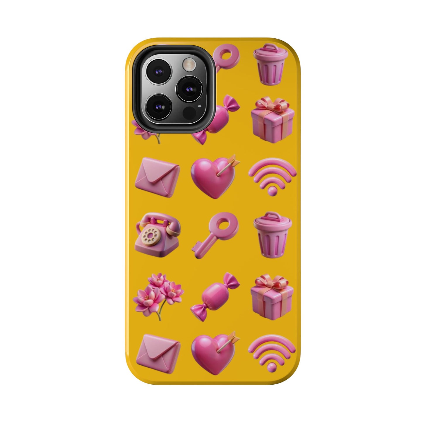 Cute and Colorful Tough Phone Case - Pink Emojis Design