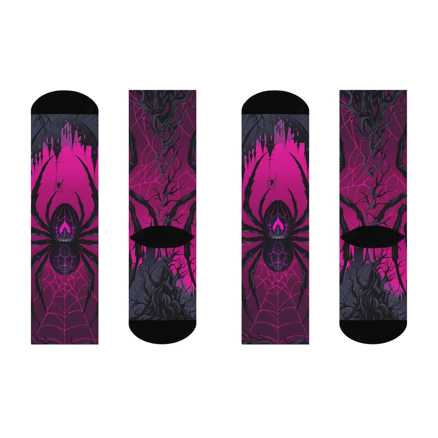 Cushioned Crew Socks Black Widow, Pink Heart