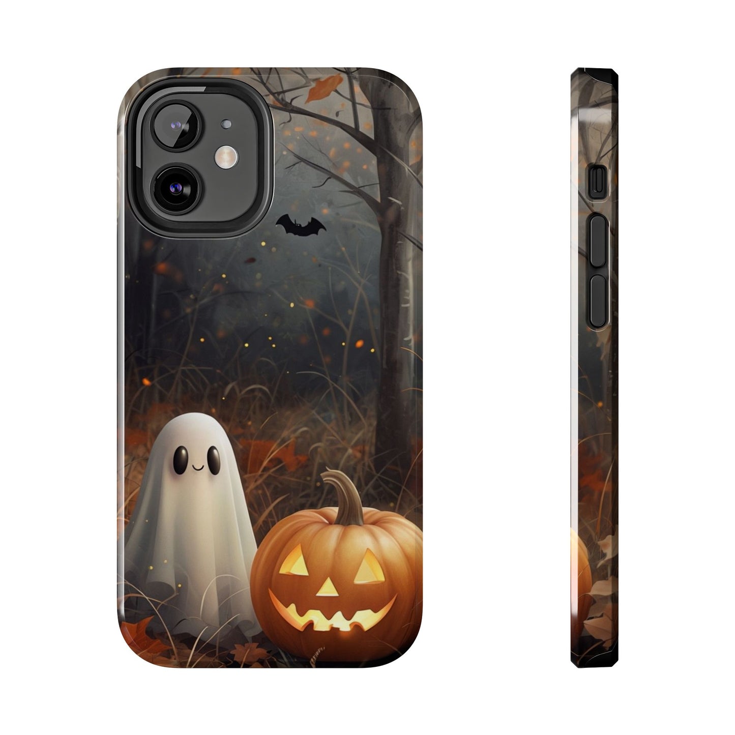 Spooky Halloween Phone Case - Tough Protective Cover with Ghost and Pumpkin Design