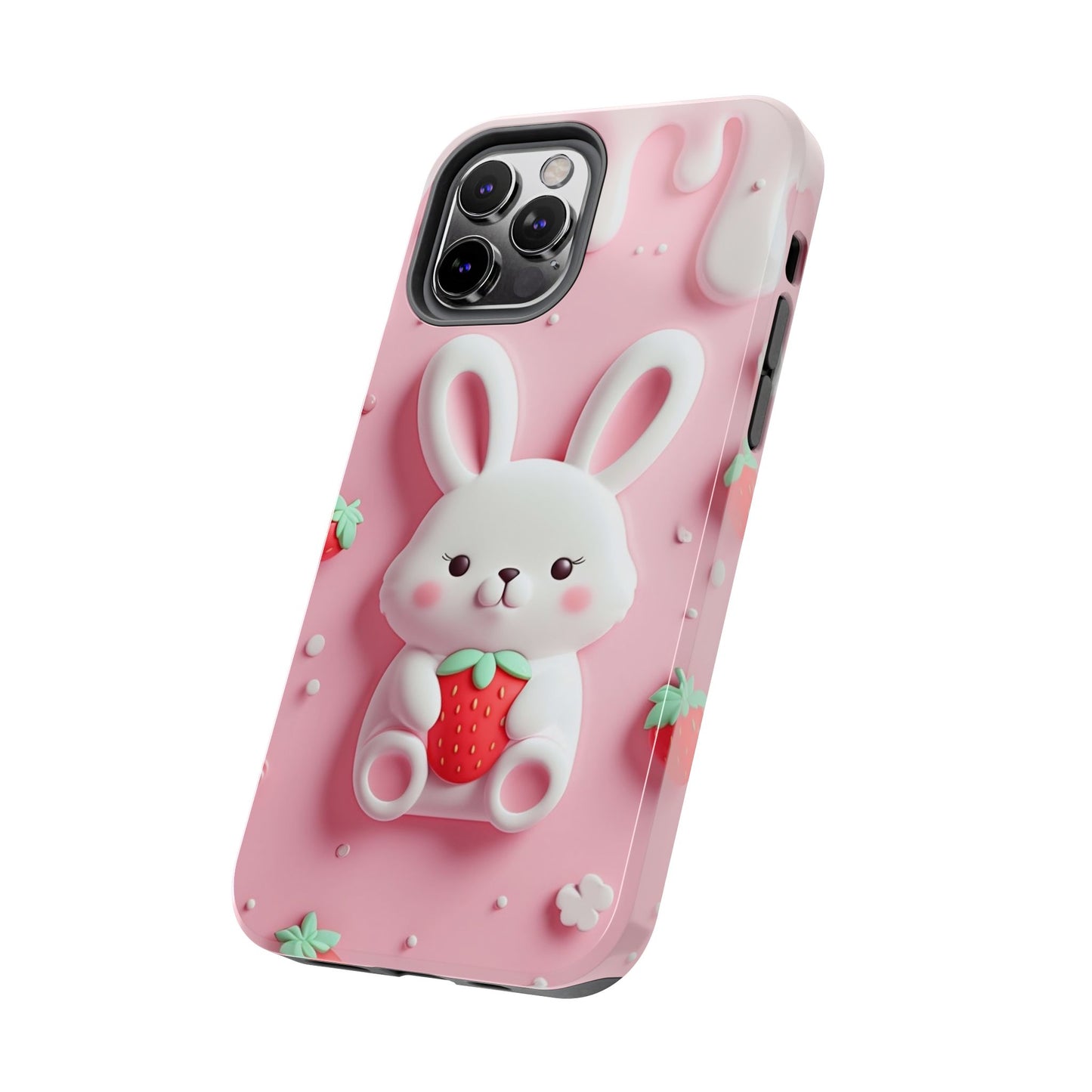 Cute Bunny Strawberry Tough Phone Case - Perfect for Kids & Spring Celebrations