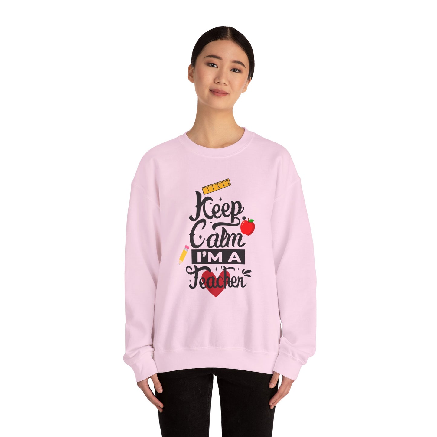Chalkboard Calm Baby Blue Sweatshirt for Women – Keep Calm I'm a Teacher Appreciation Crew