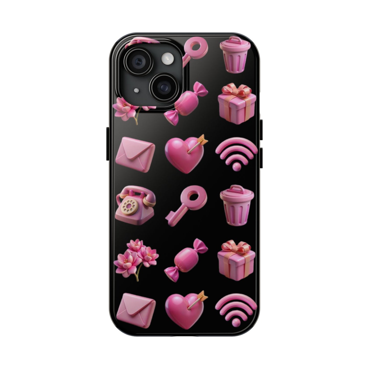 Cute and Colorful Tough Phone Case - Pink Emojis Design