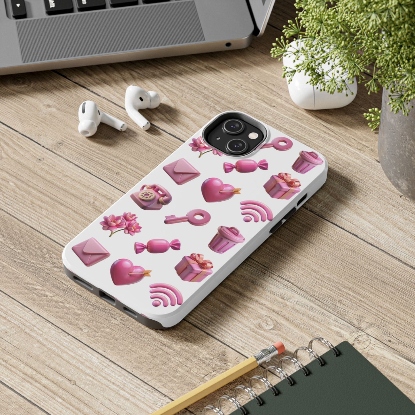 Cute and Colorful Tough Phone Case - Pink Emojis Design