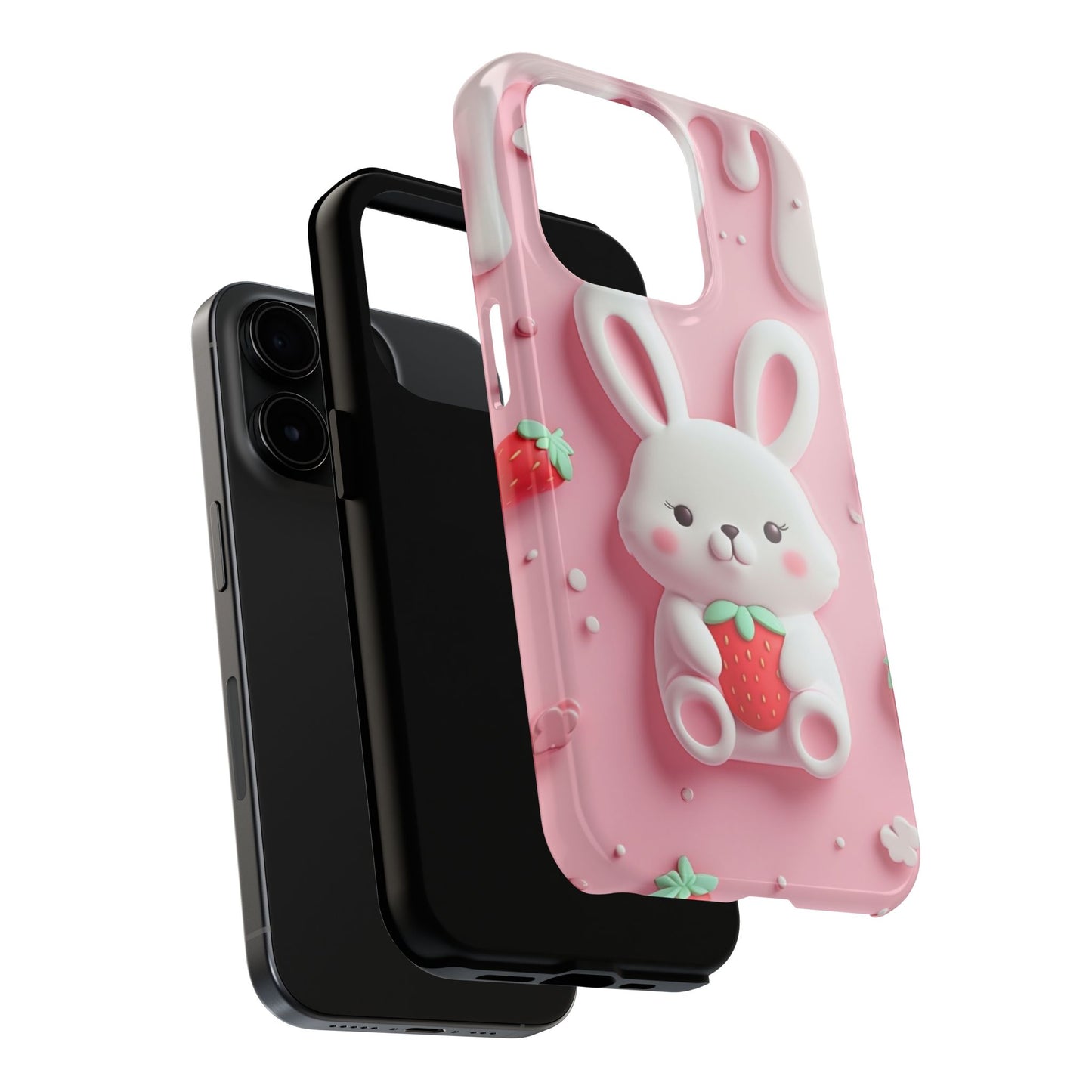 Cute Bunny Strawberry Tough Phone Case - Perfect for Kids & Spring Celebrations