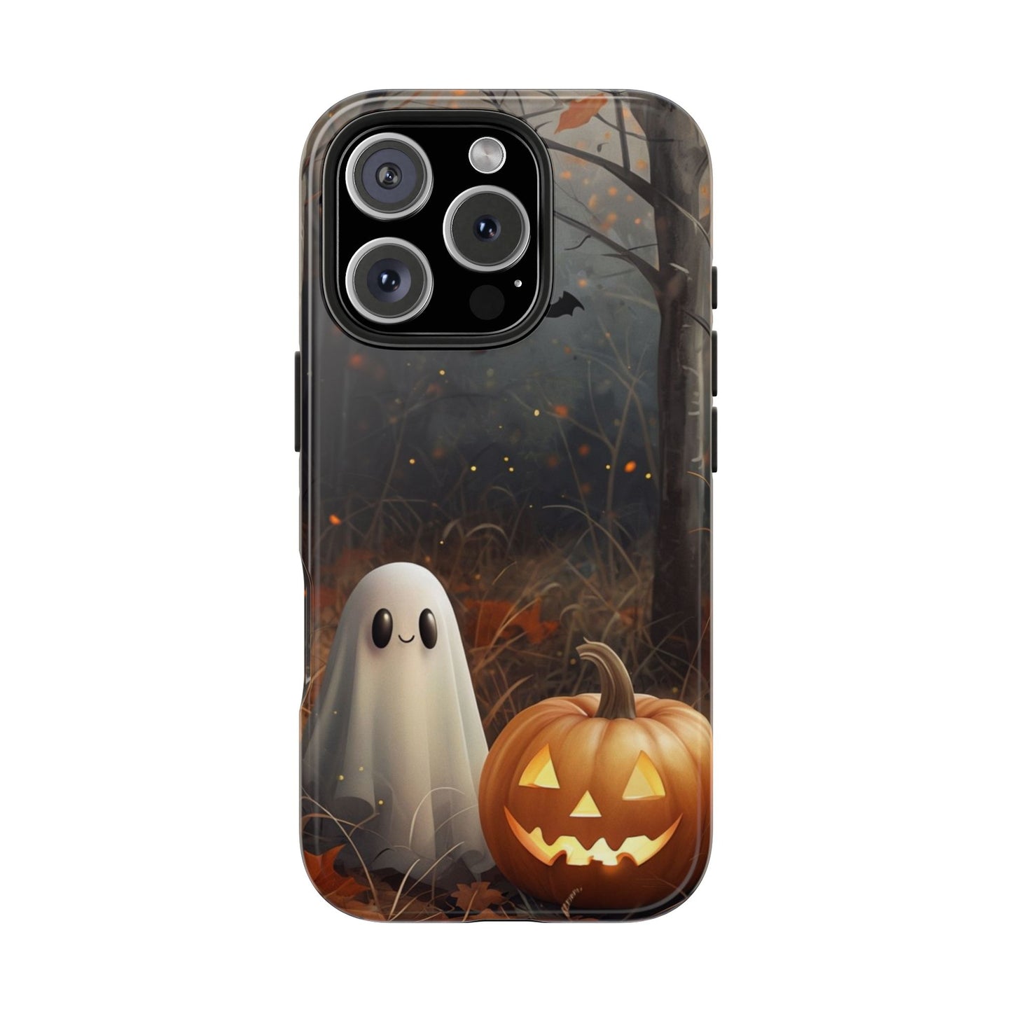 Spooky Halloween Phone Case - Tough Protective Cover with Ghost and Pumpkin Design