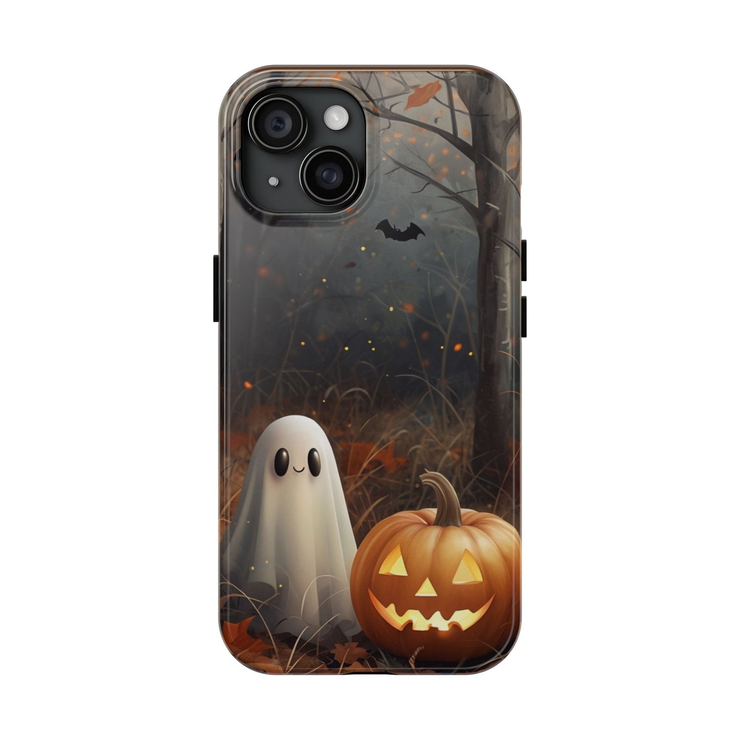 Spooky Halloween Phone Case - Tough Protective Cover with Ghost and Pumpkin Design
