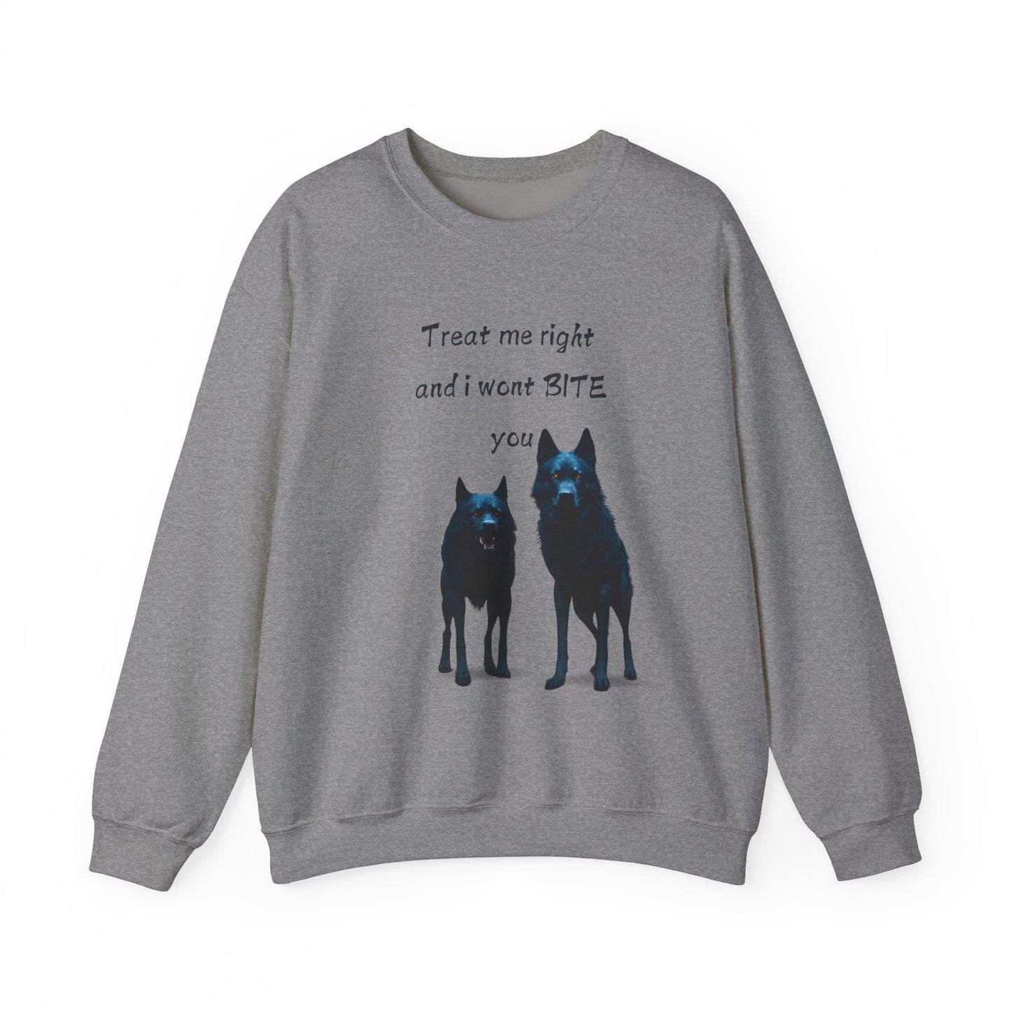 πΎ Funny Dog Lover Pink Sweatshirt β "Treat Me Right and I Won't Bite" Design for Dog Lovers & Pet Owners