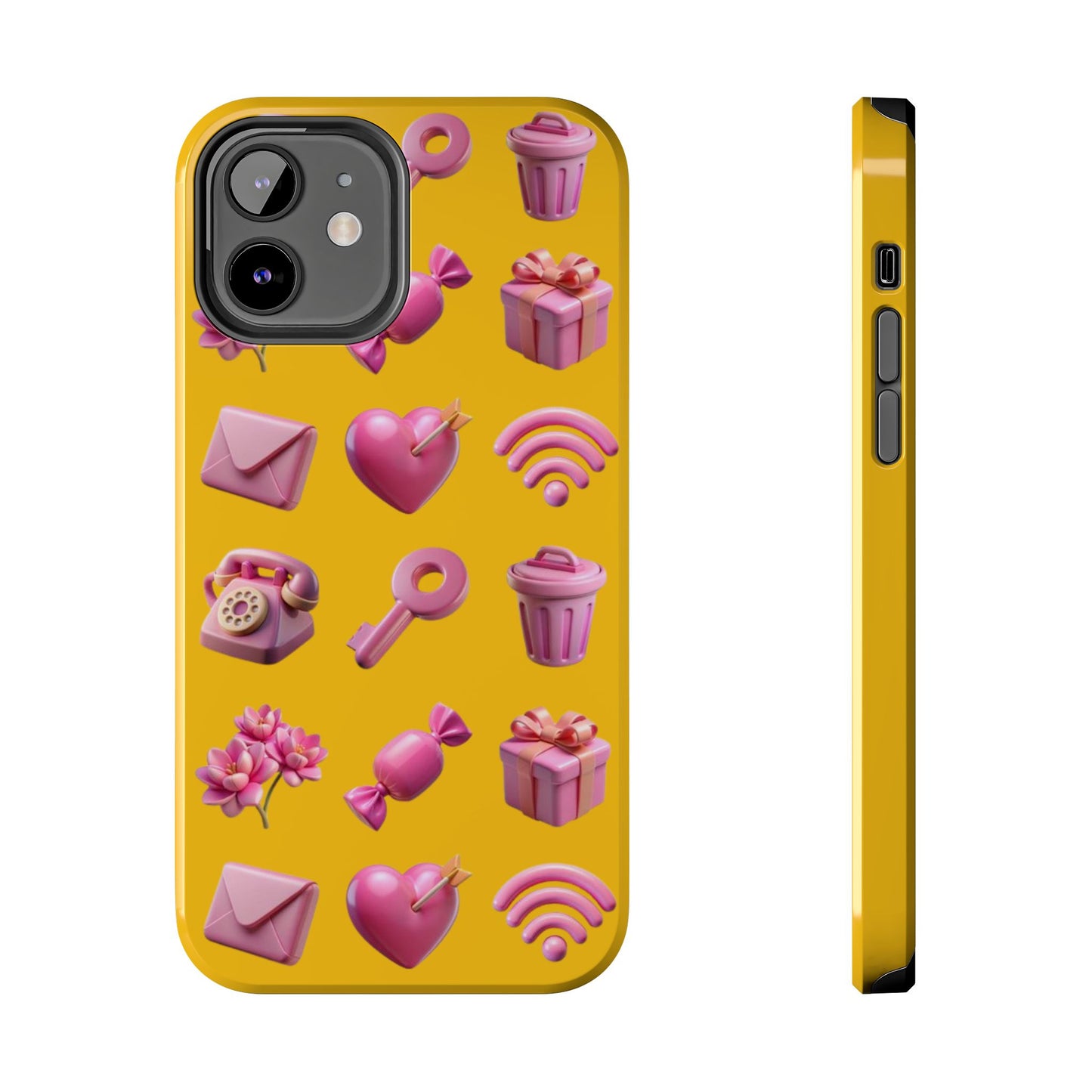 Cute and Colorful Tough Phone Case - Pink Emojis Design