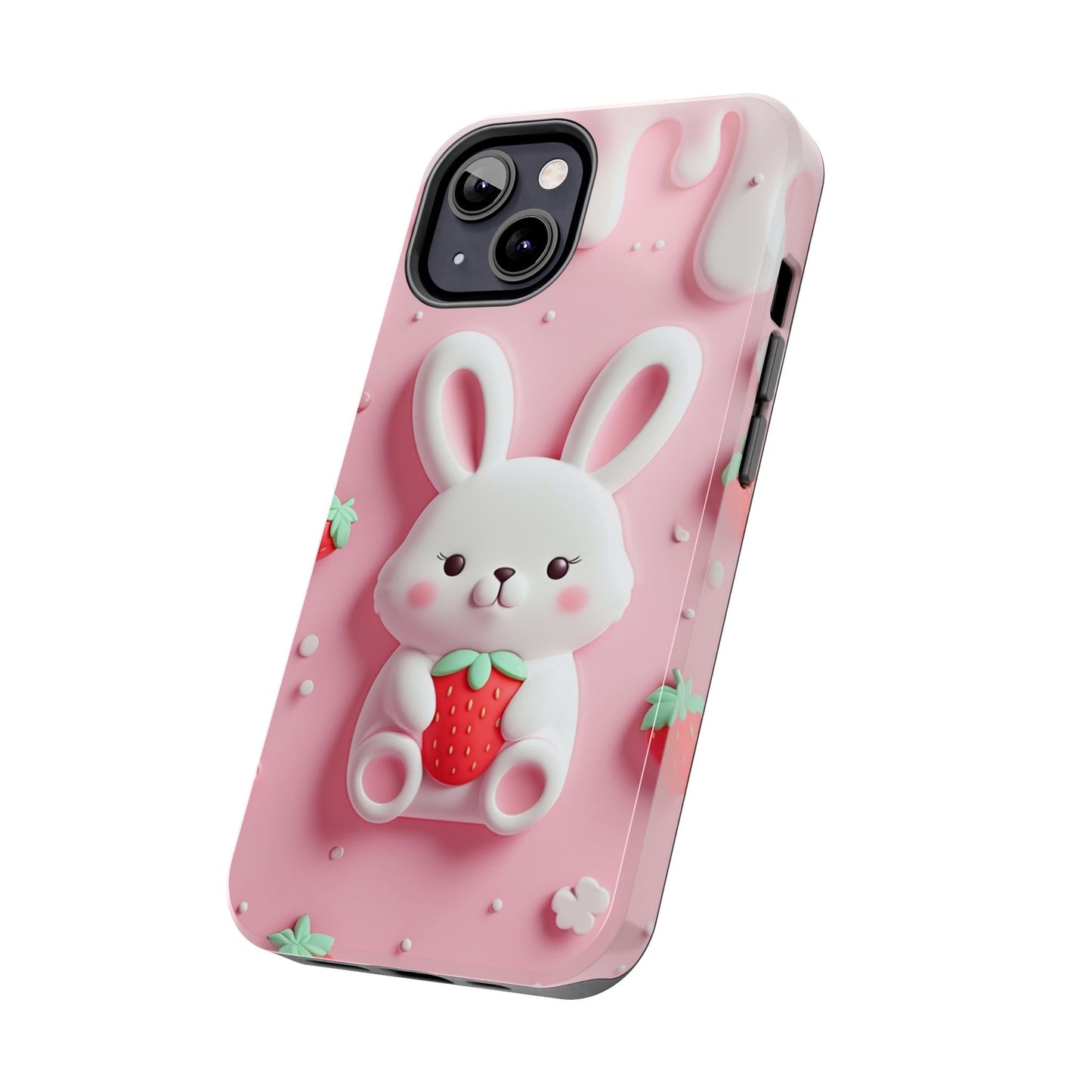 Cute Bunny Strawberry Tough Phone Case - Perfect for Kids & Spring Celebrations