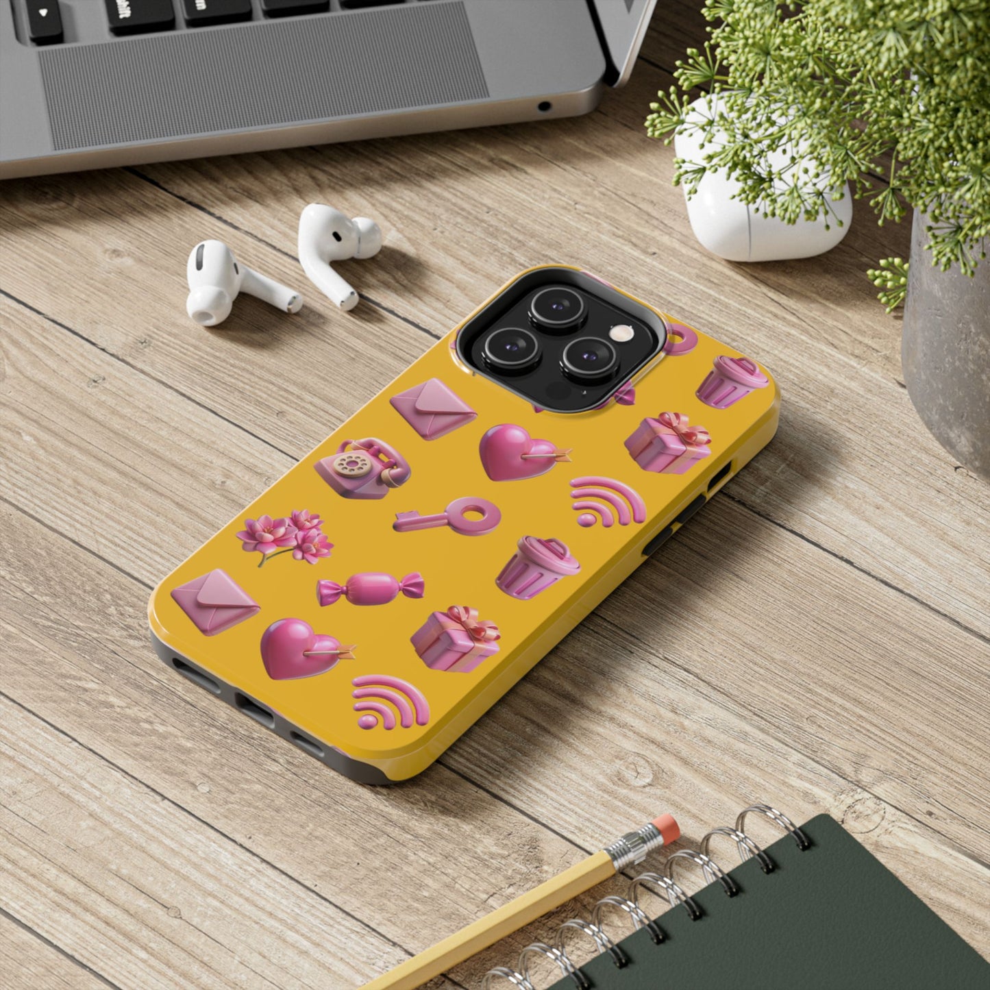 Cute and Colorful Tough Phone Case - Pink Emojis Design