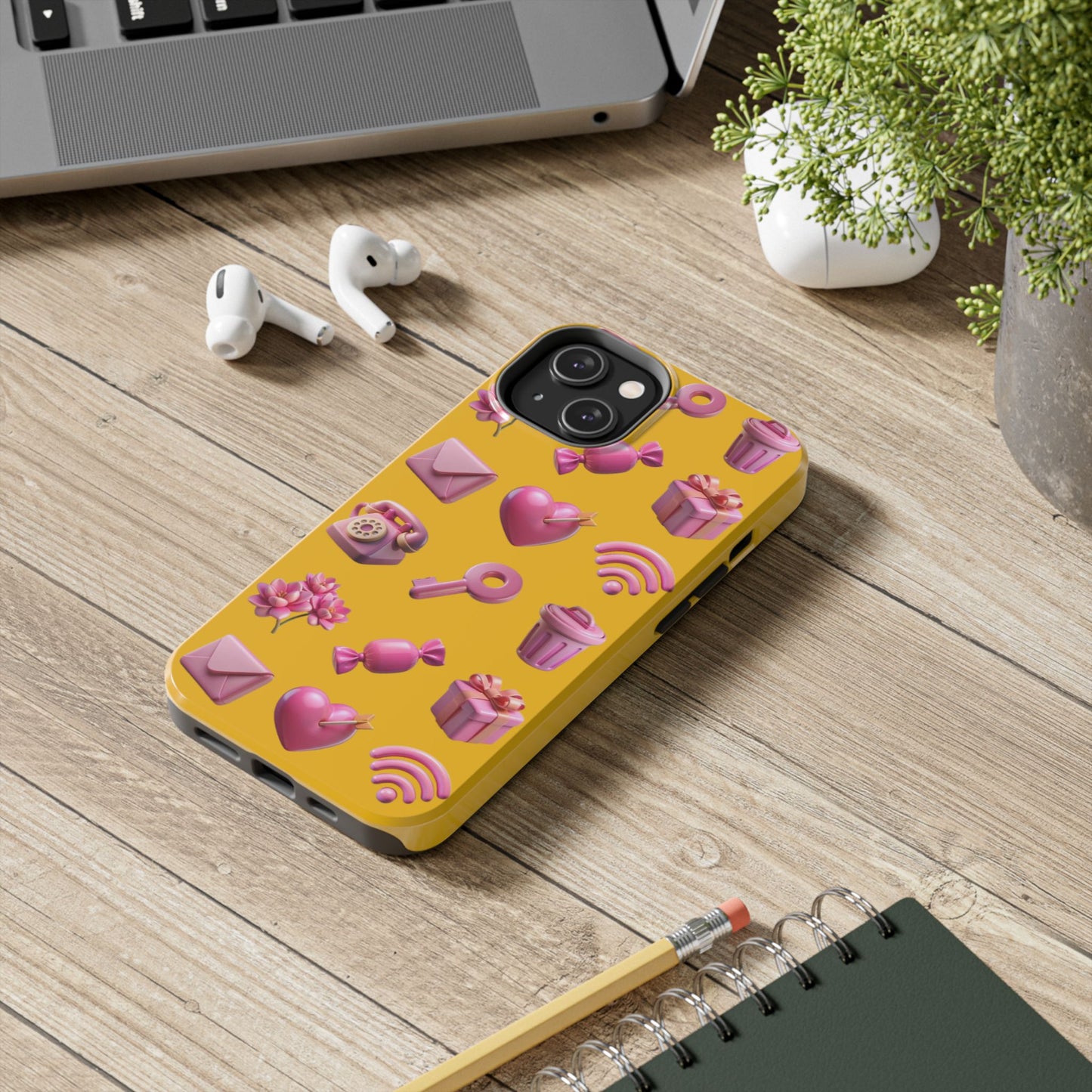 Cute and Colorful Tough Phone Case - Pink Emojis Design