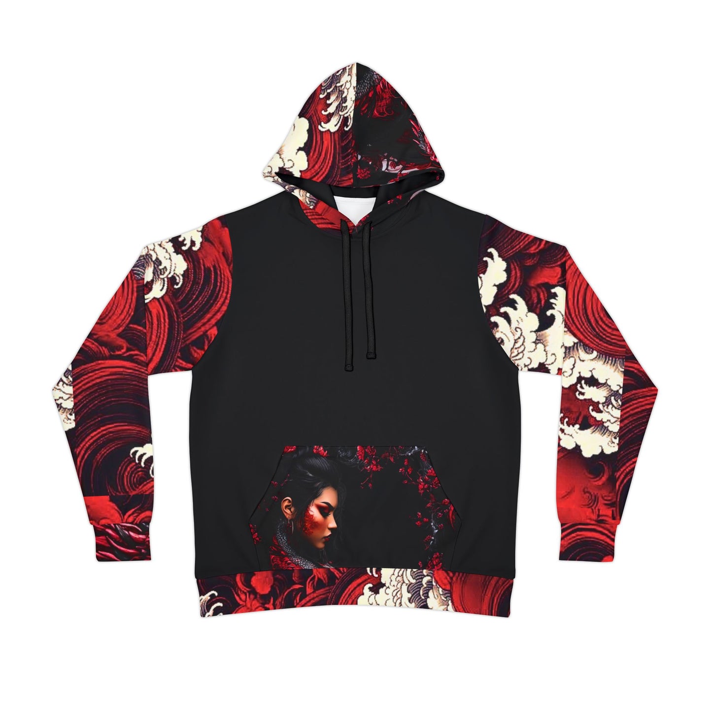 "Red & Black Dragon Hoodie – Bold Chinese-Inspired Design with Mythical Dragon Art"