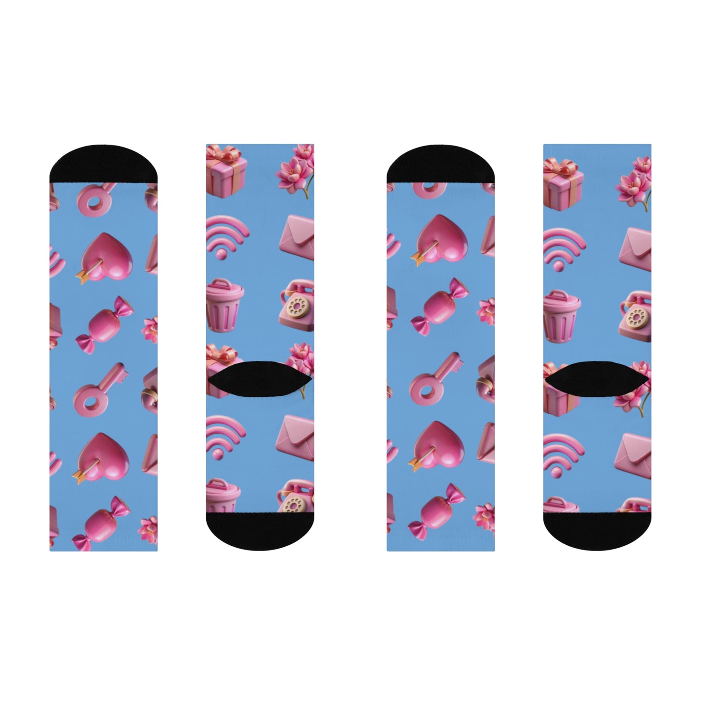 Cushioned Crew Socks- Cute Hearts Valentines