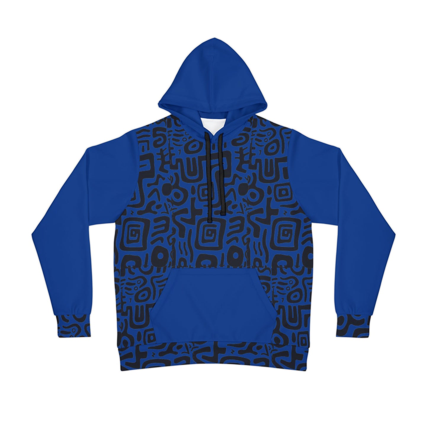 🔥 Bold Dark Blue & Black Tribal Pattern Hoodie – Edgy Streetwear for Men & Women