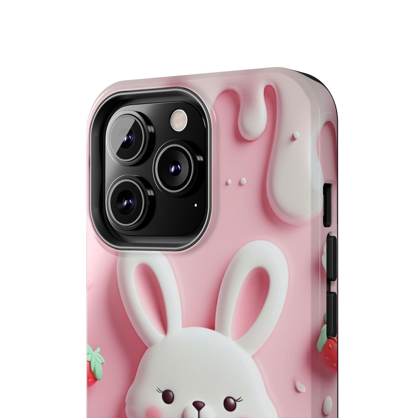 Cute Bunny Strawberry Tough Phone Case - Perfect for Kids & Spring Celebrations
