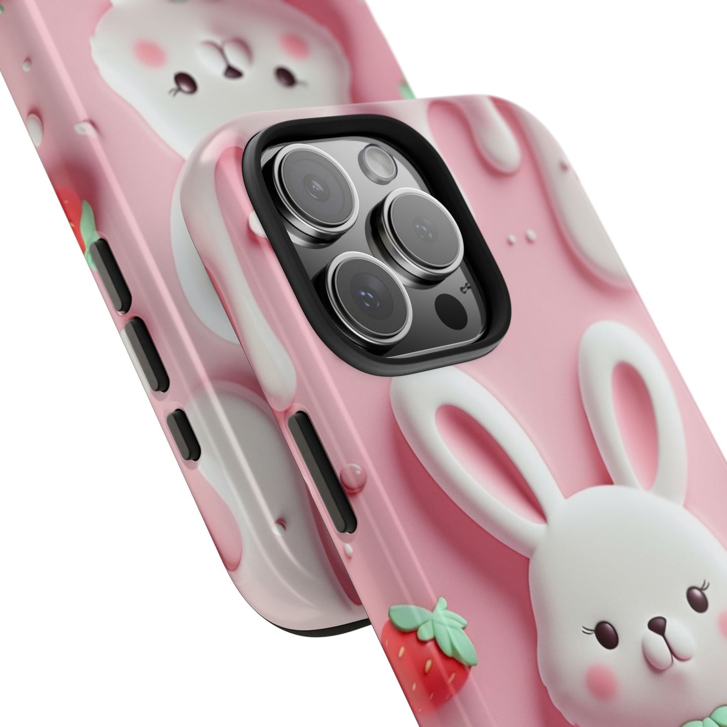 Cute Bunny Strawberry Tough Phone Case - Perfect for Kids & Spring Celebrations