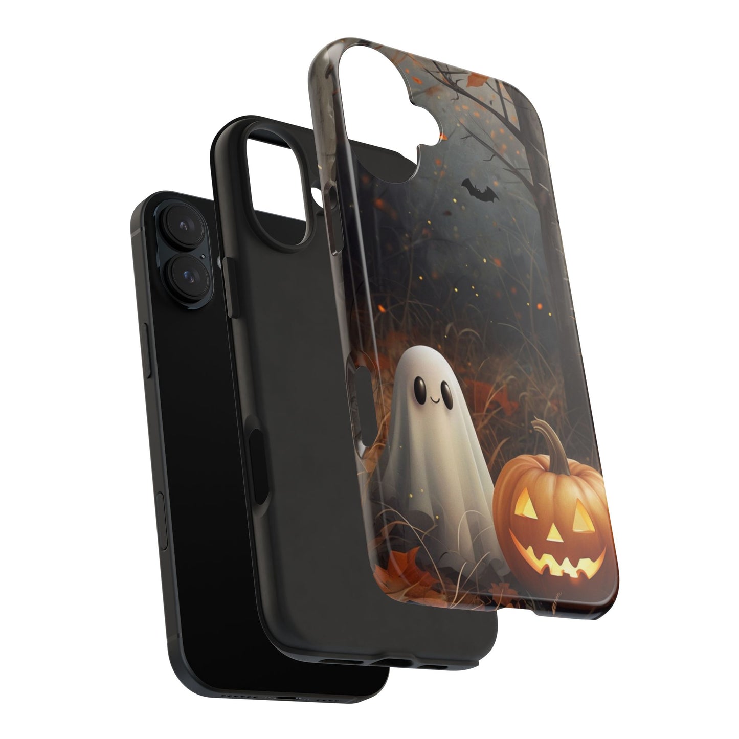 Spooky Halloween Phone Case - Tough Protective Cover with Ghost and Pumpkin Design