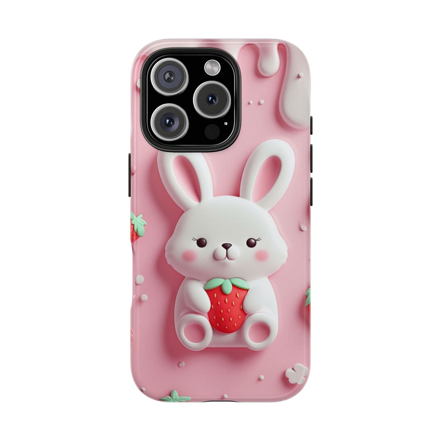 Cute Bunny Strawberry Tough Phone Case - Perfect for Kids & Spring Celebrations