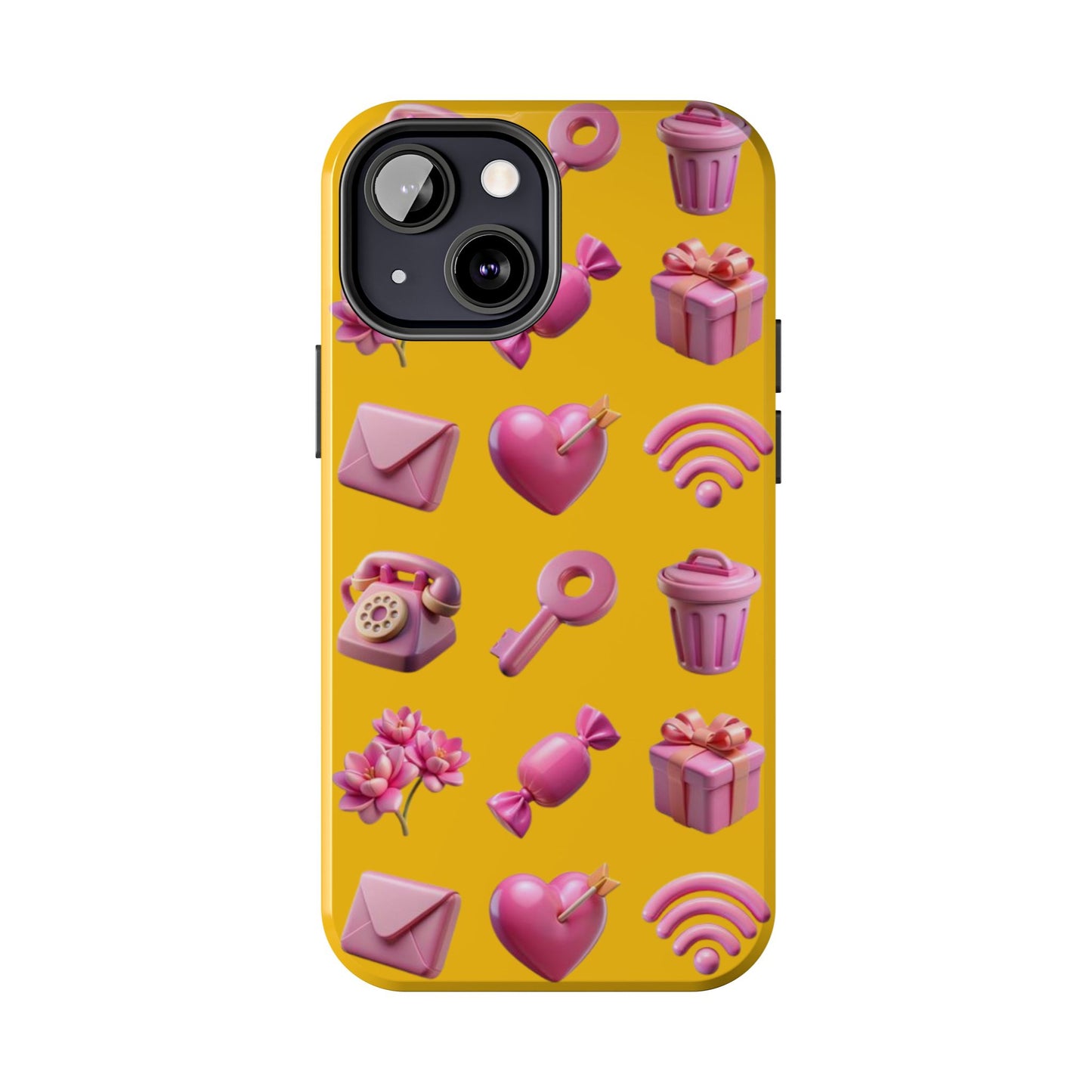 Cute and Colorful Tough Phone Case - Pink Emojis Design