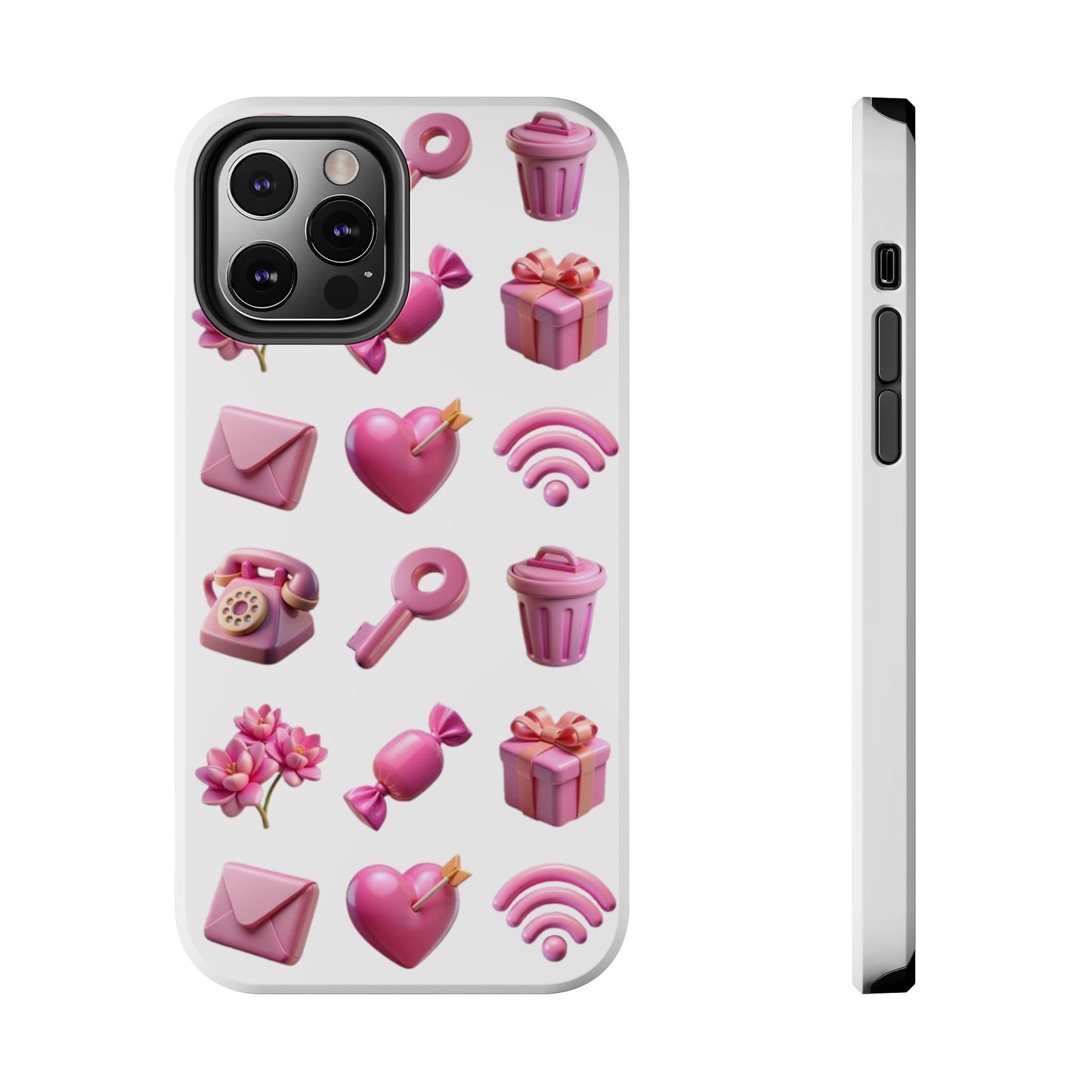 Cute and Colorful Tough Phone Case - Pink Emojis Design
