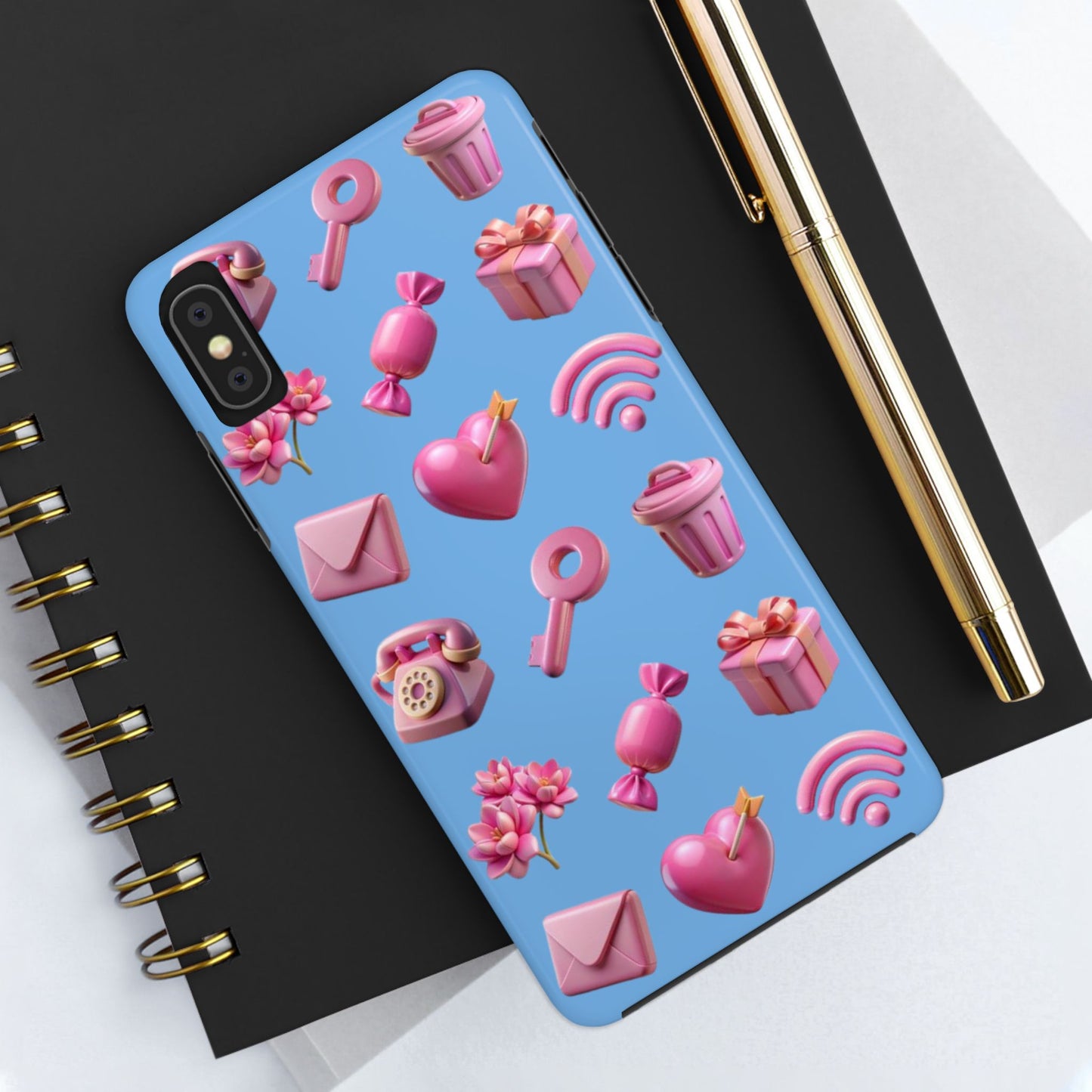 Cute and Colorful Tough Phone Case - Pink Emojis Design