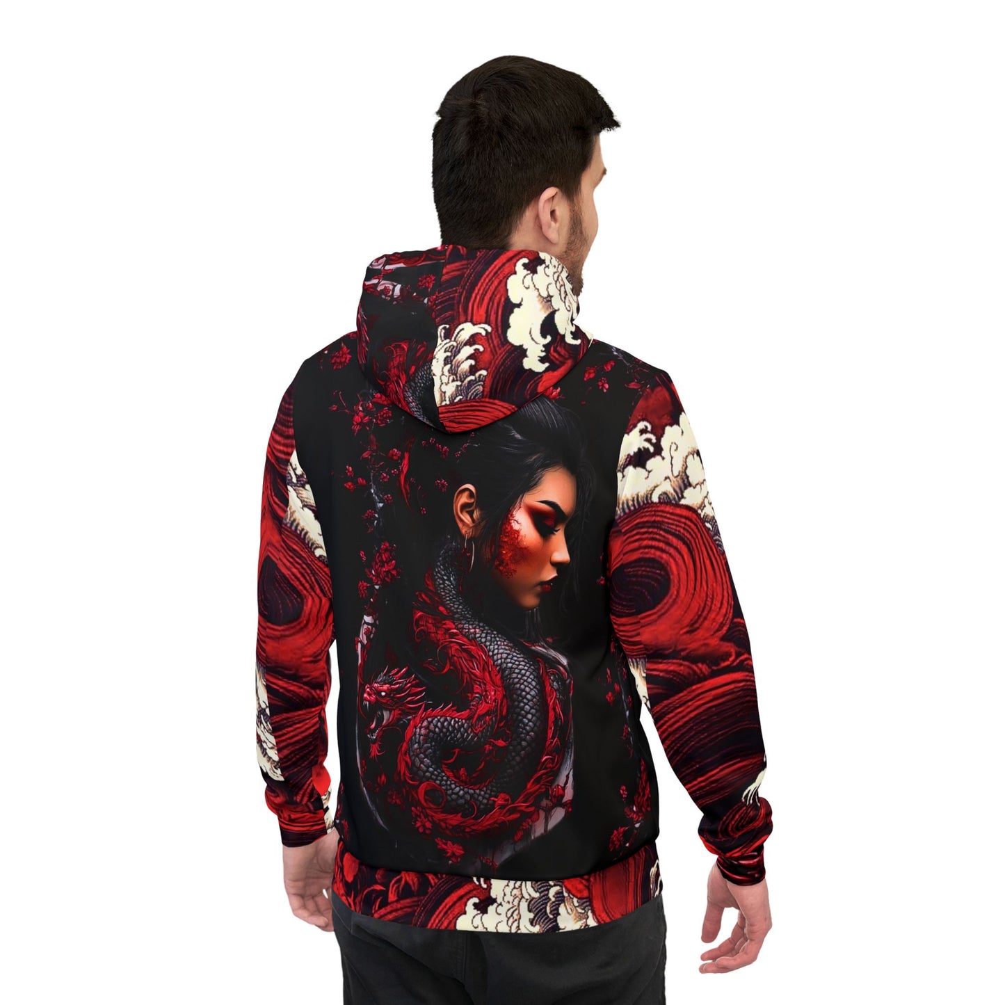 "Red & Black Dragon Hoodie – Bold Chinese-Inspired Design with Mythical Dragon Art"