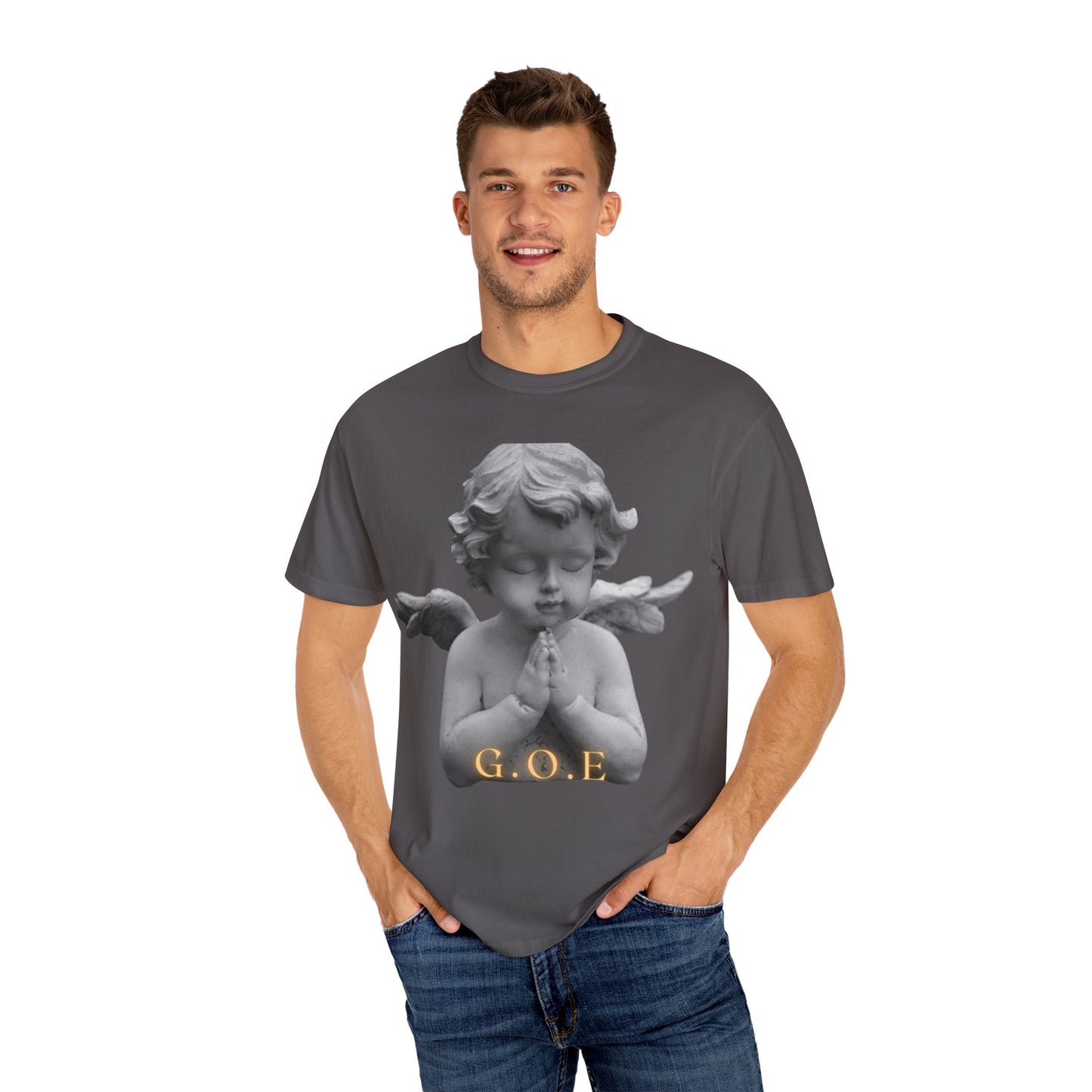 Heavenly White Men & Women T-Shirt – "G.O.E Angel" (God Over Everything) Faith-Inspired Tee