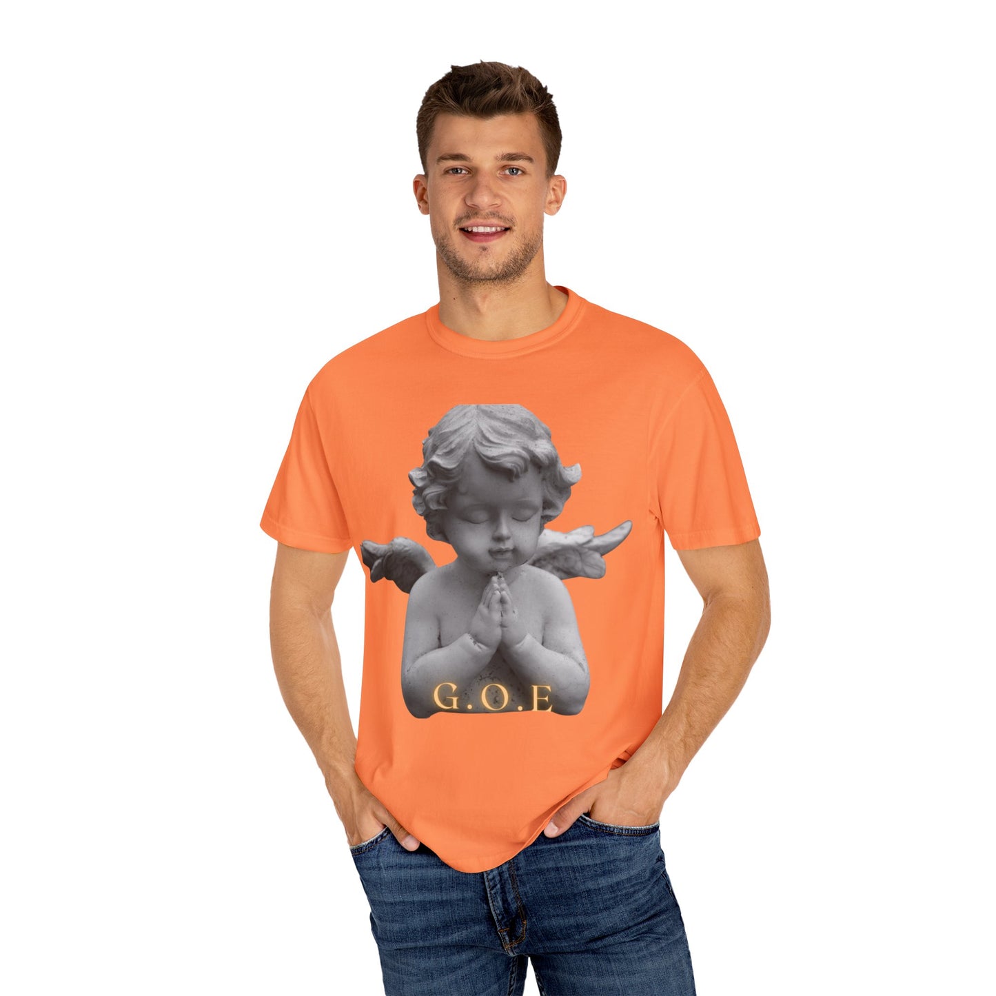Heavenly White Men & Women T-Shirt – "G.O.E Angel" (God Over Everything) Faith-Inspired Tee