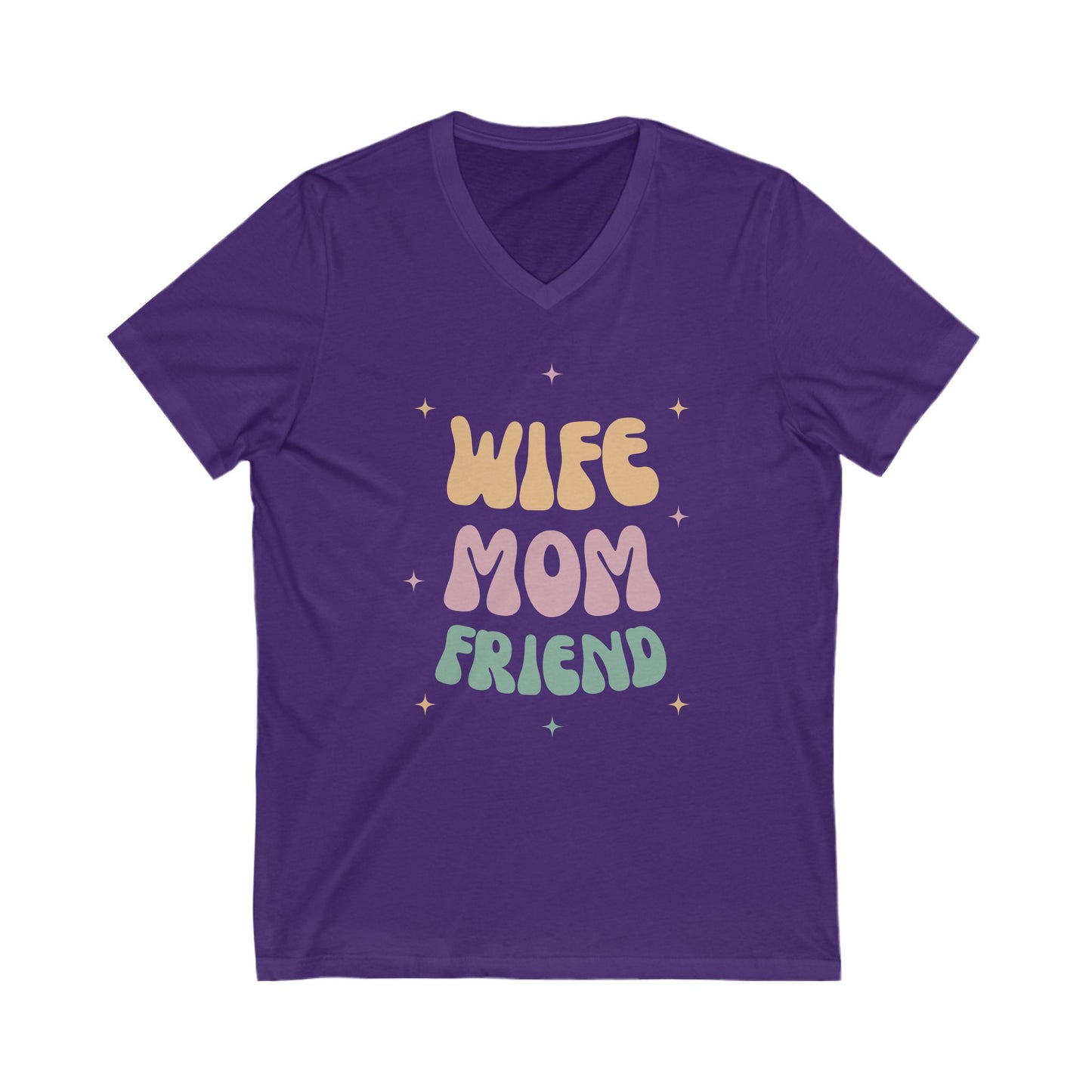 💖 Wife Mom Friend White V-Neck Tee – Cute & Comfy Short Sleeve T-Shirt for Moms