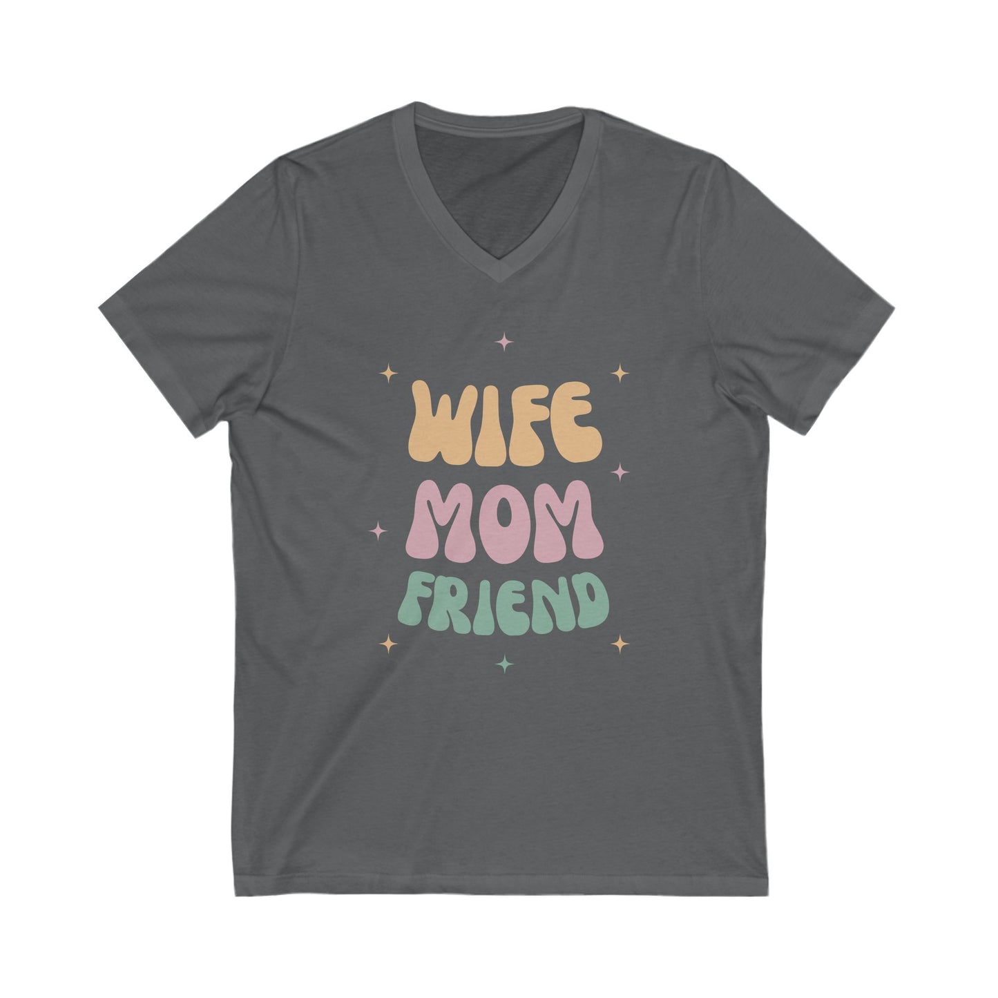 💖 Wife Mom Friend White V-Neck Tee – Cute & Comfy Short Sleeve T-Shirt for Moms