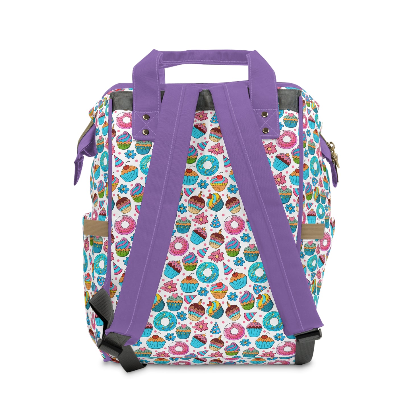 Pastel Pink Multifunctional Diaper Backpack – Cute Donuts & Cupcakes Baby Bag for Moms