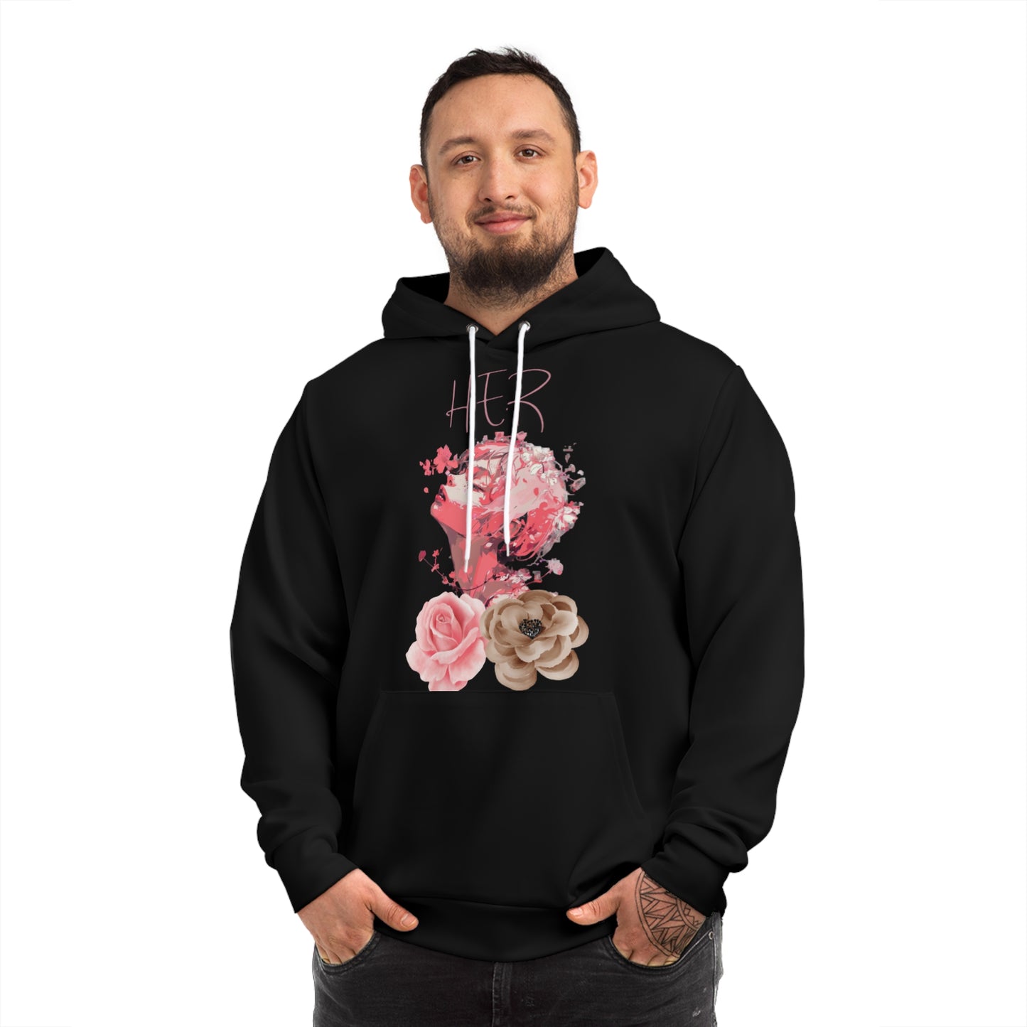 Midnight Bloom Black Hoodie for Women – "HER Flowers" Mother’s Day Inspired Graphic Wear